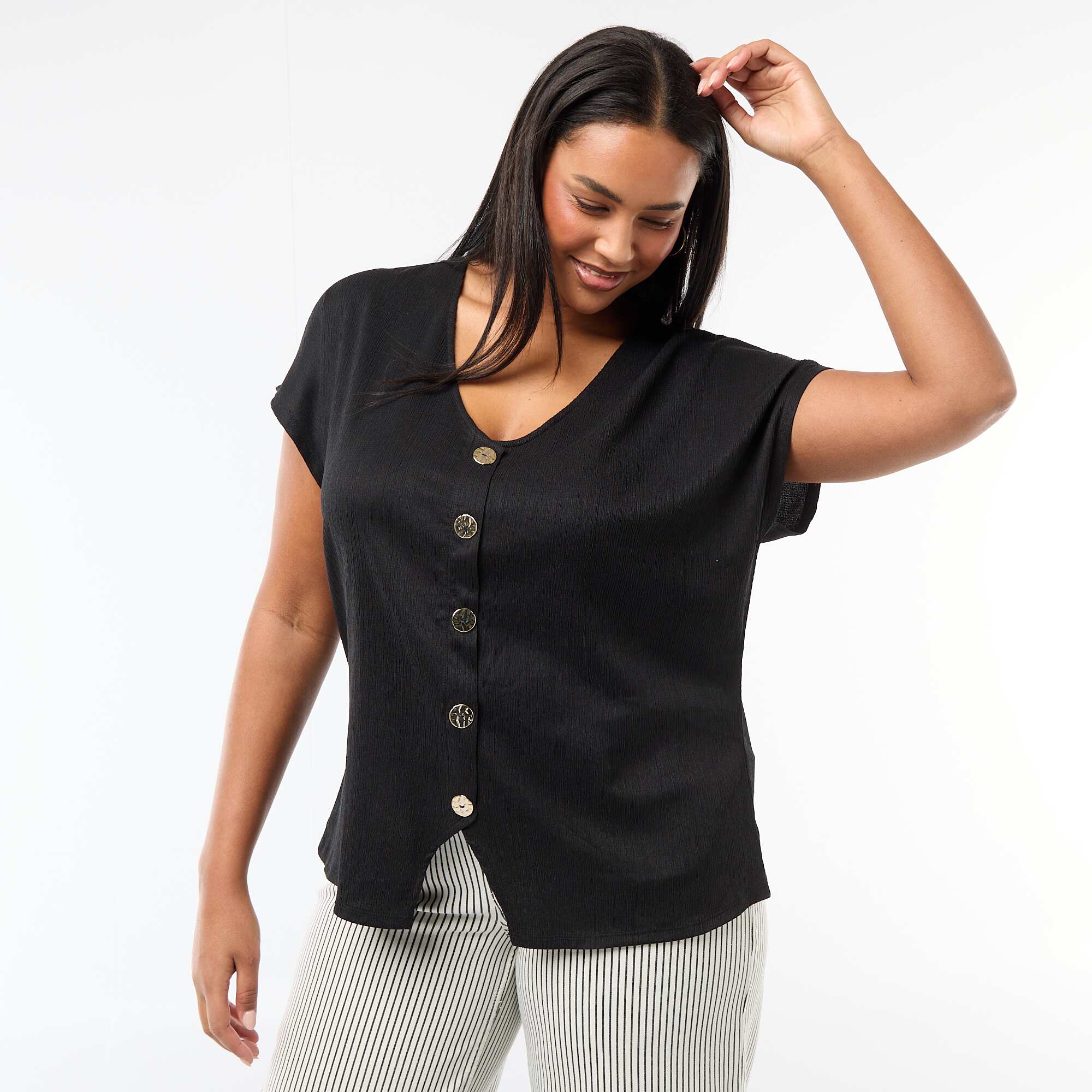 Tank top with gold-tone buttons BLACK - Image 4