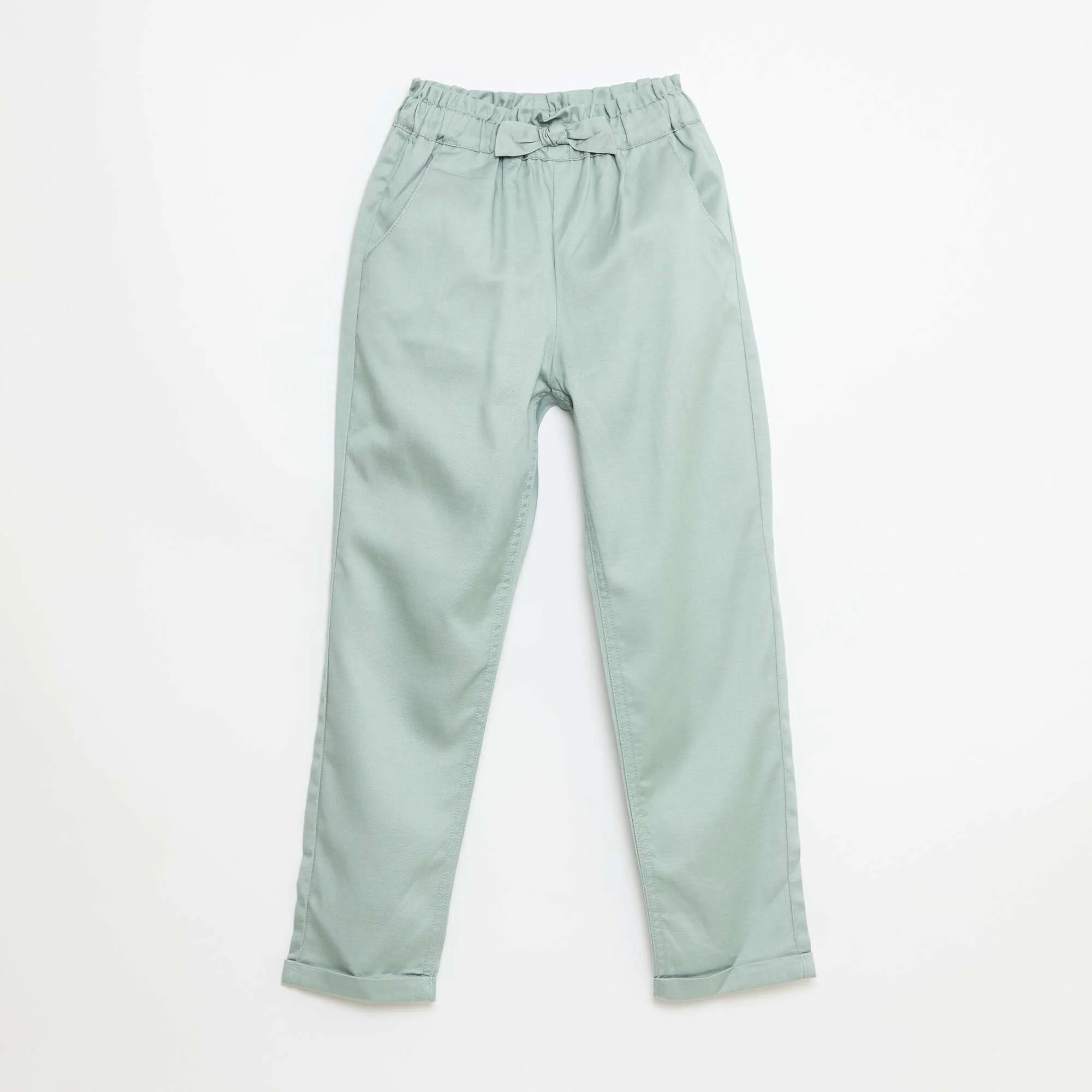 Tencel Trousers with Solid Color Bow GREEN