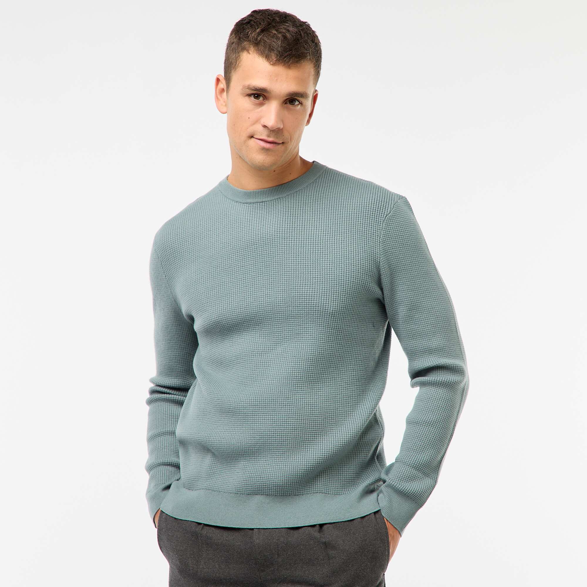 Textured Crew Neck Sweater BLUE - Image 4