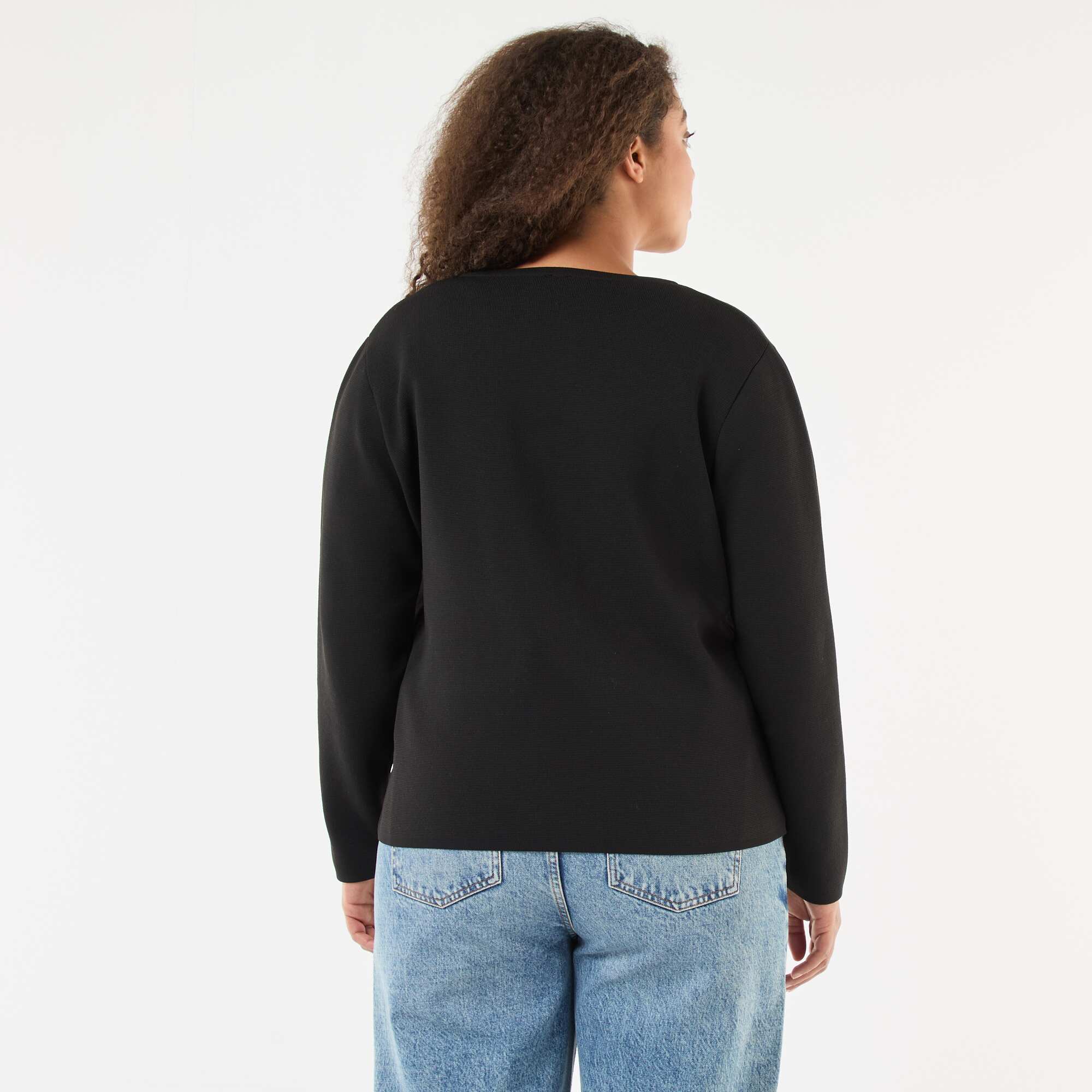 Textured Knit Cardigan with Retro Buttons BLACK - Image 3