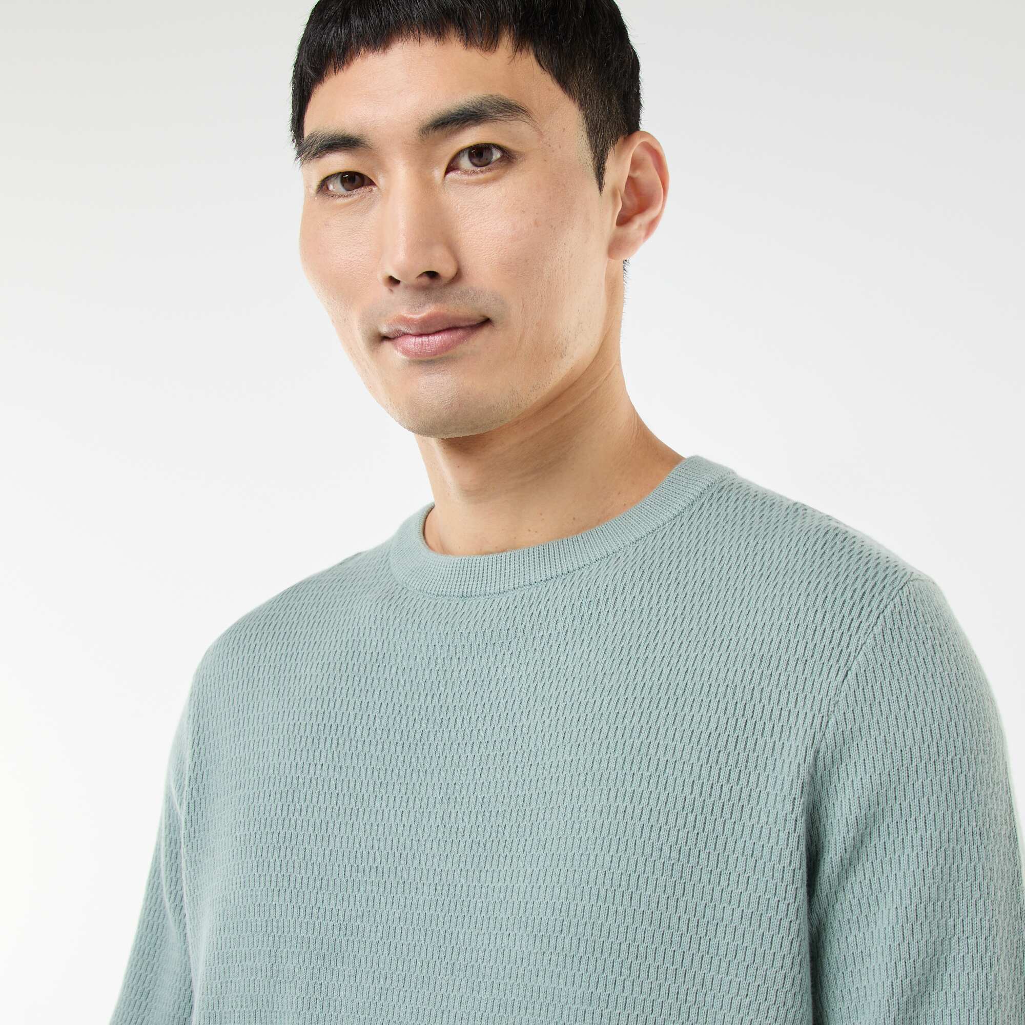 Textured Knit Crew Neck Sweater BLUE - Image 3