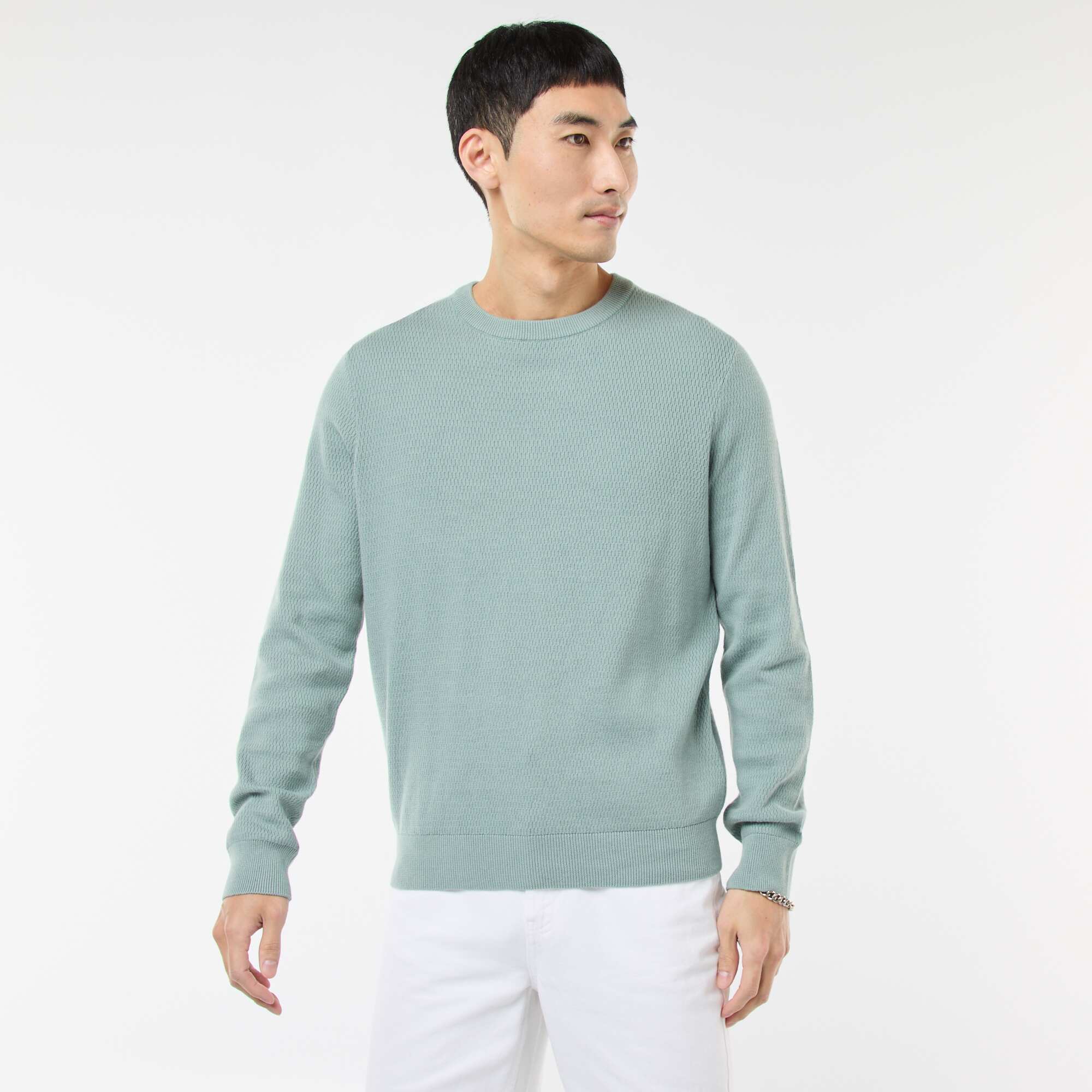 Textured Knit Crew Neck Sweater BLUE - Image 5