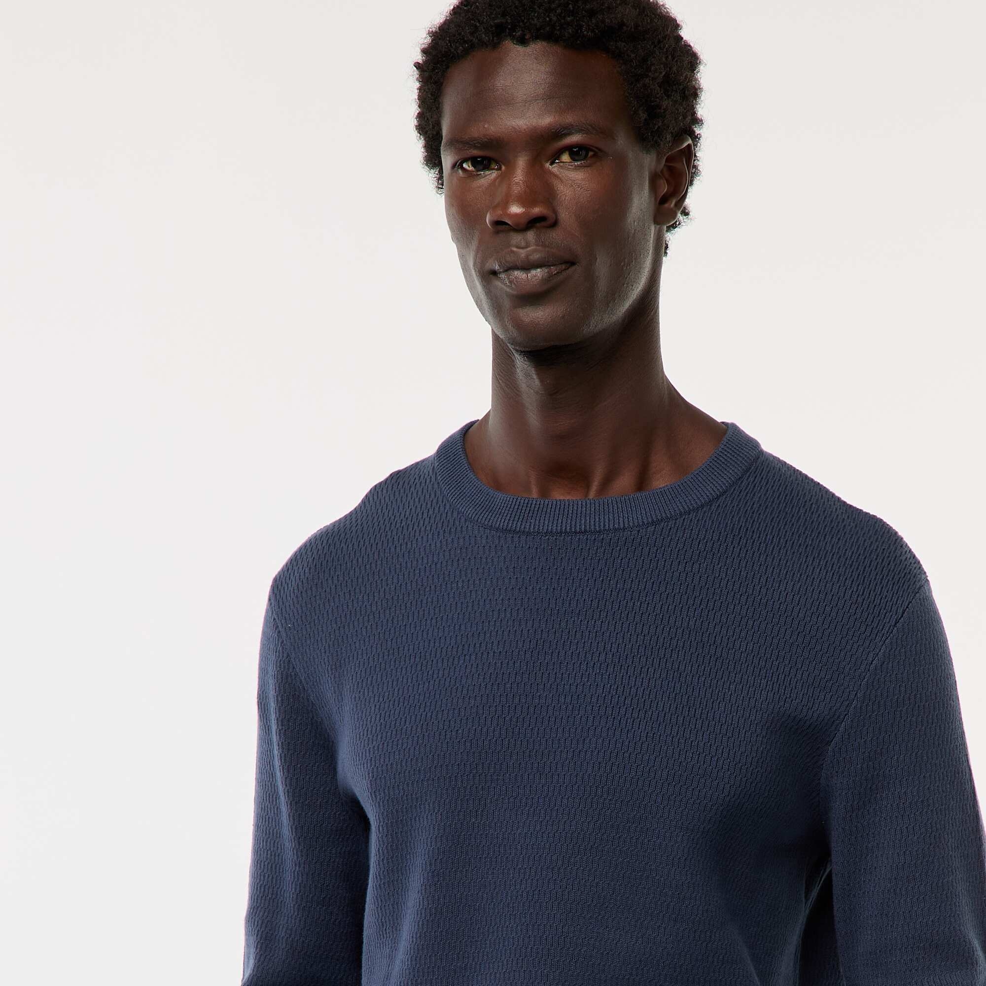 Textured Knit Crew Neck Sweater BLUE - Image 5