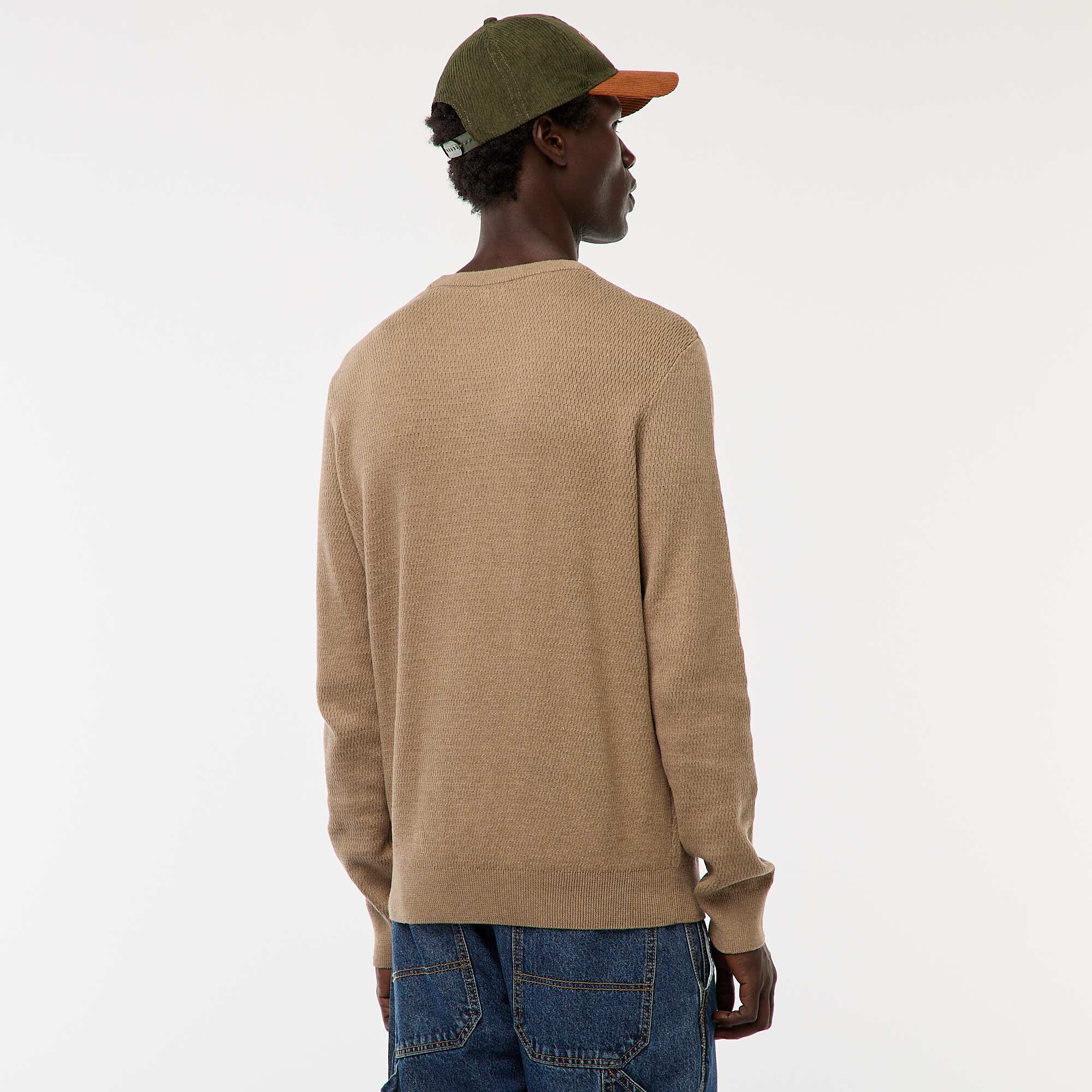 Textured Knit Crew Neck Sweater BROWN - Image 4
