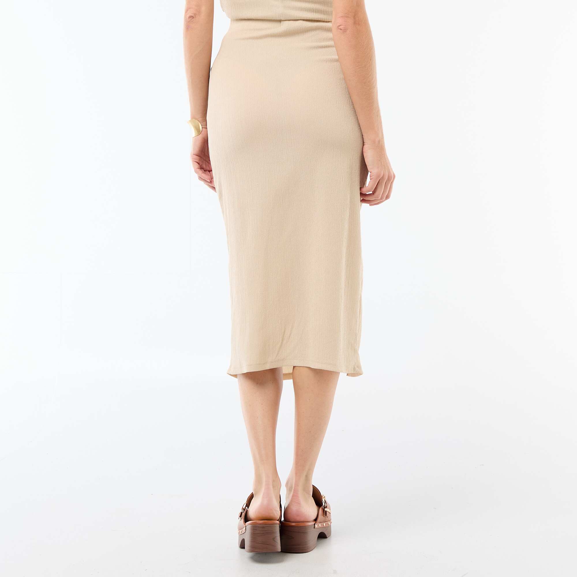 Textured Knit Midi Skirt BEIGE - Image 3
