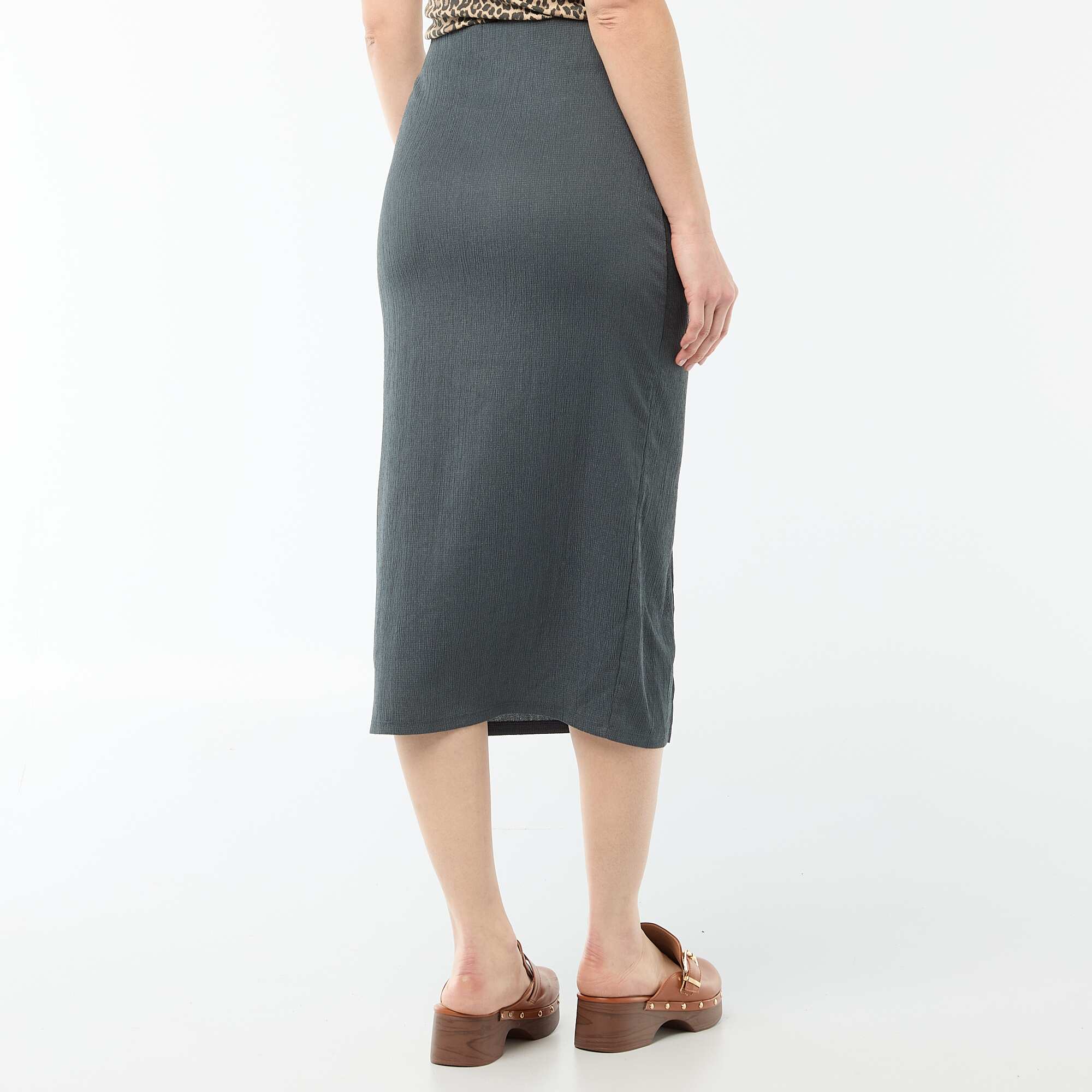 Textured Knit Midi Skirt GREY - Image 3