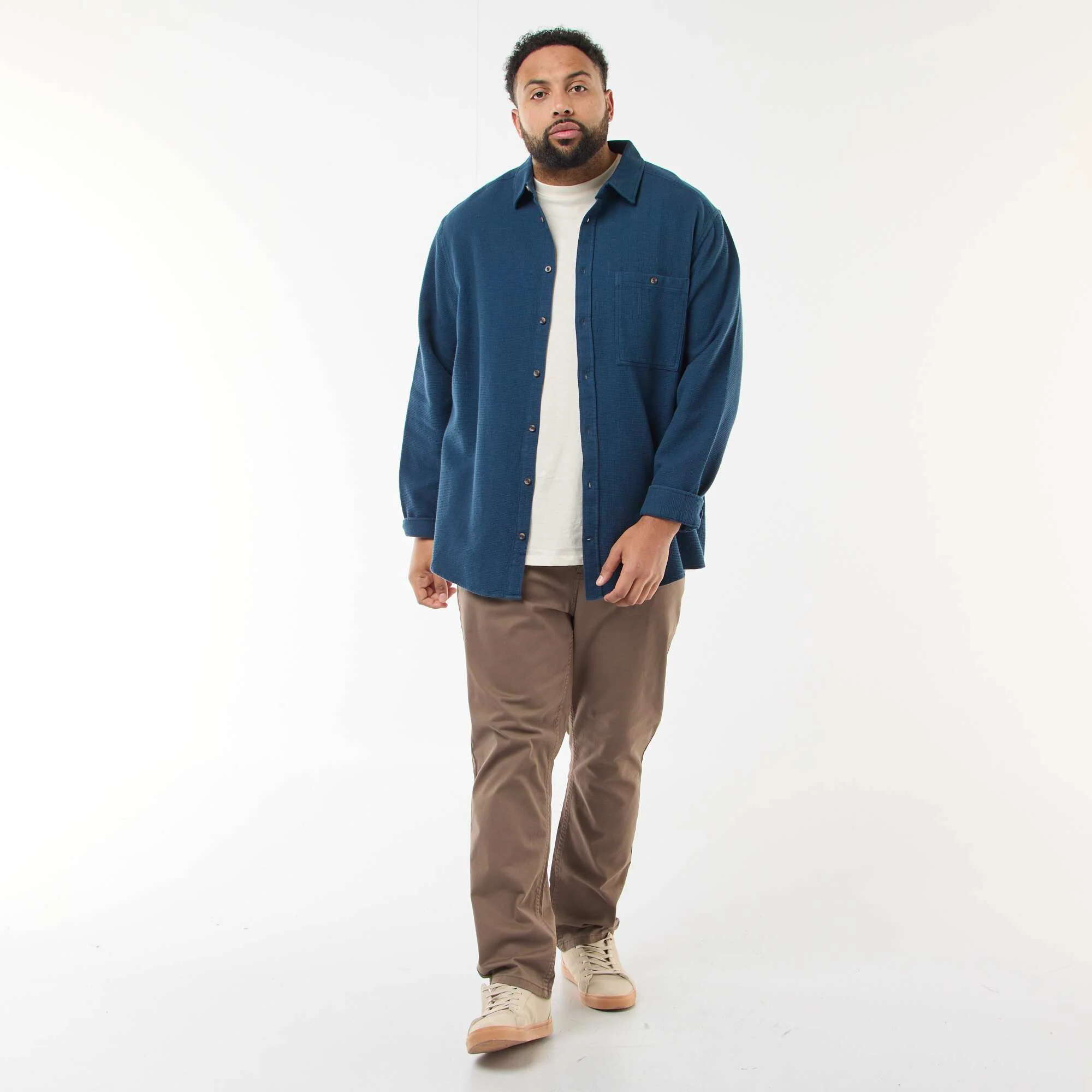 Textured Waffle-Knit Shirt BLUE - Image 2