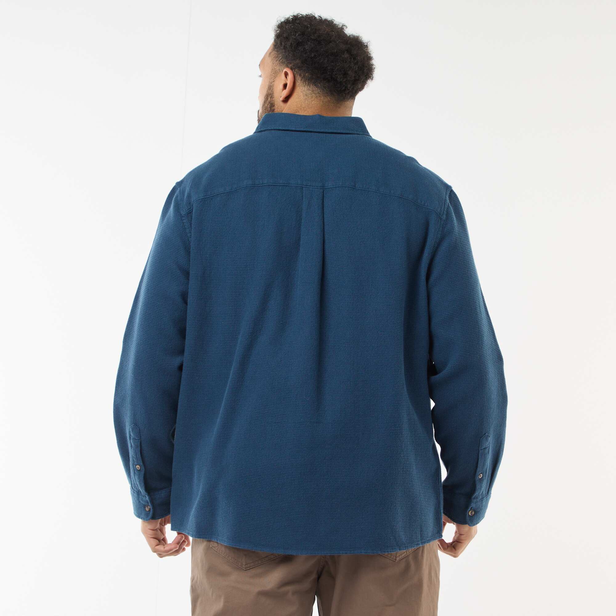 Textured Waffle-Knit Shirt BLUE - Image 5
