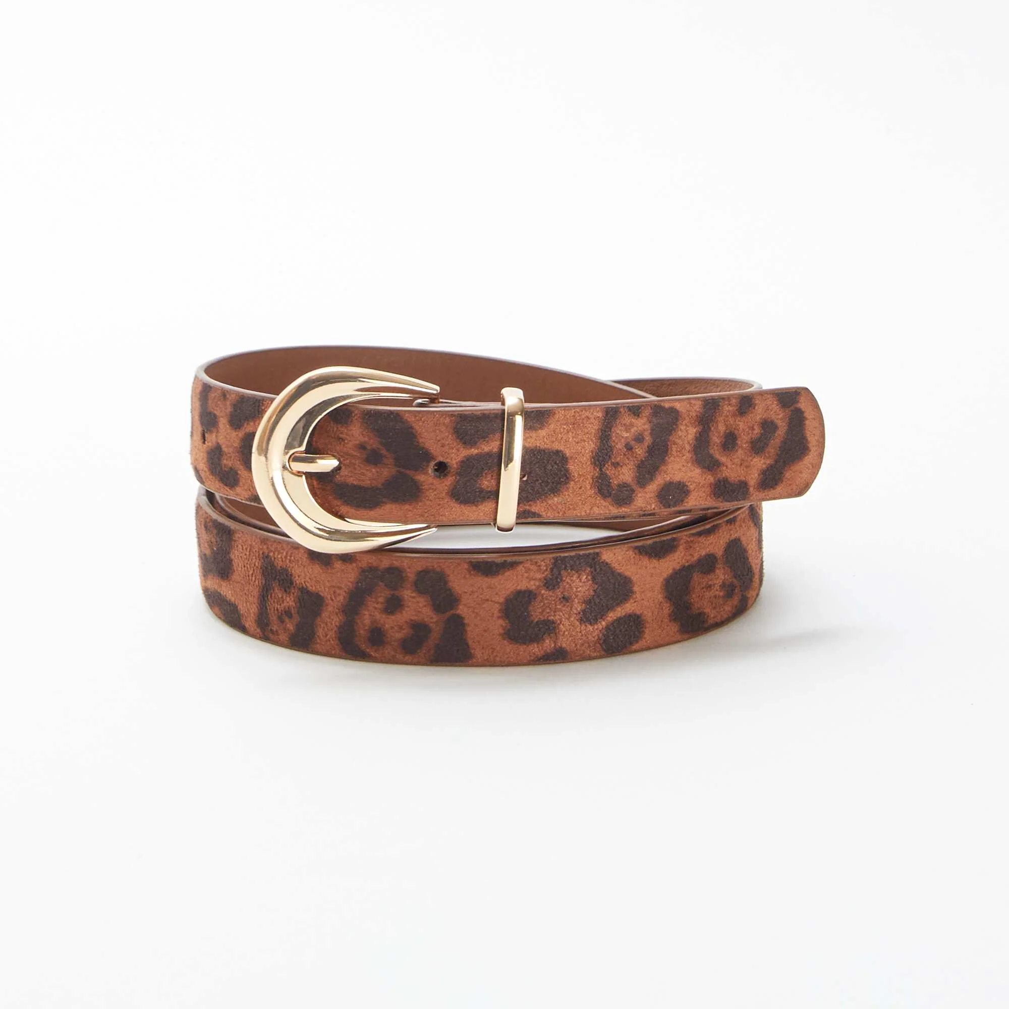 Thin leopard print suedette belt BROWN - Image 2