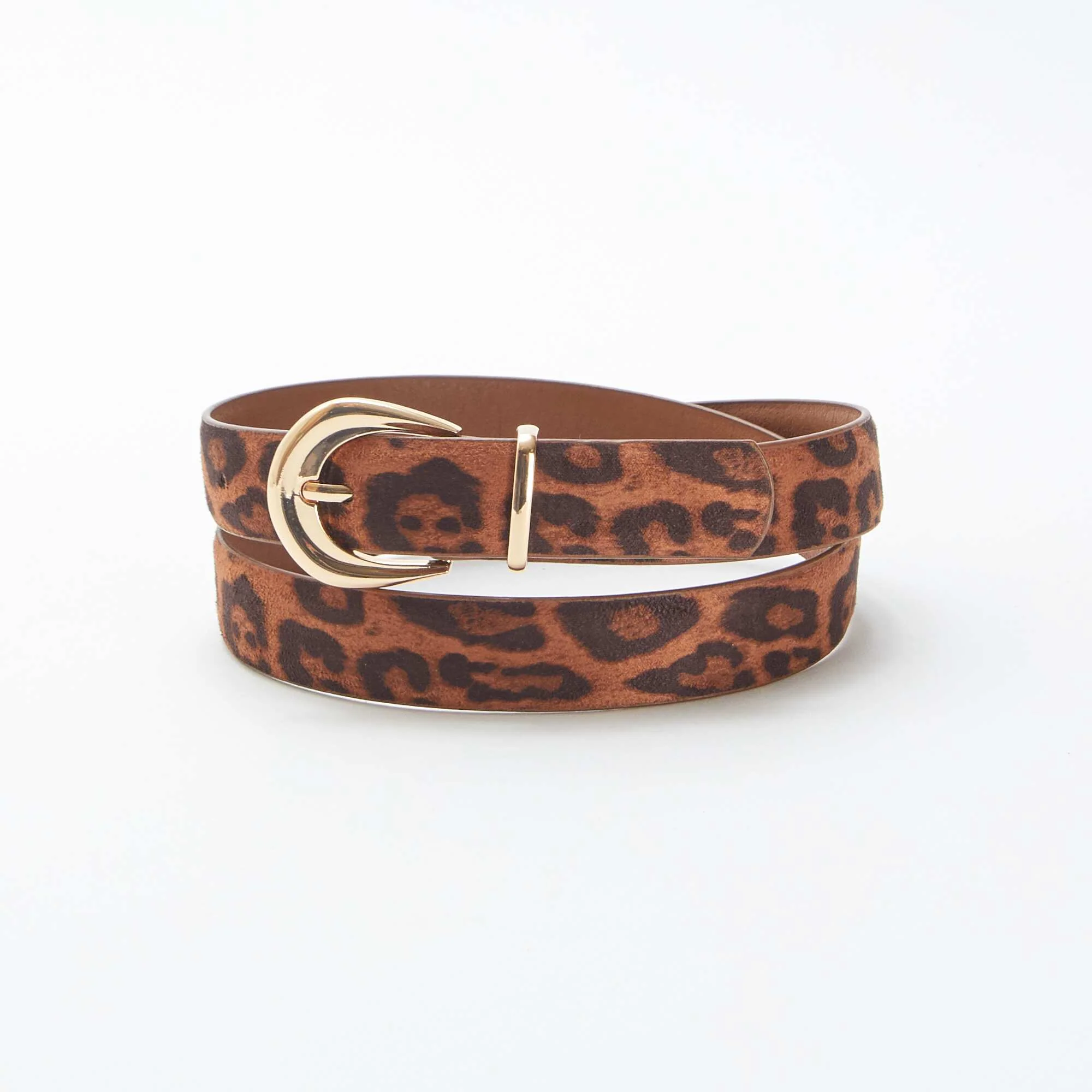 Thin leopard print suedette belt BROWN - Image 2