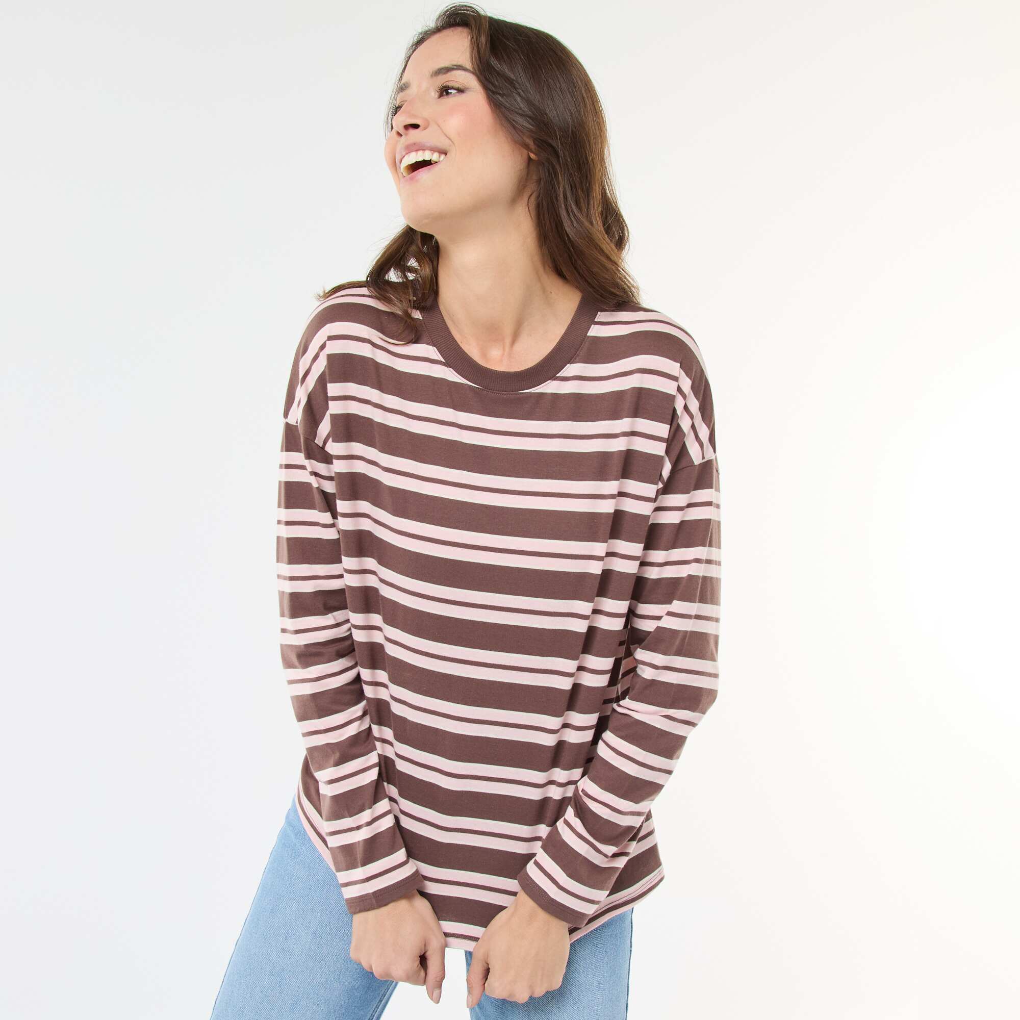 Tricolor Striped Cotton T-shirt BROWN - Image 5