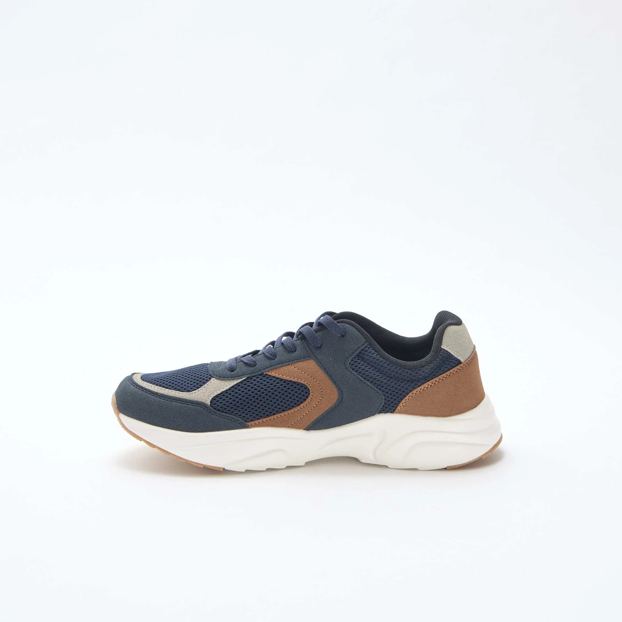 Tricolour Mesh and Suede Running Trainers BLUE - Image 4