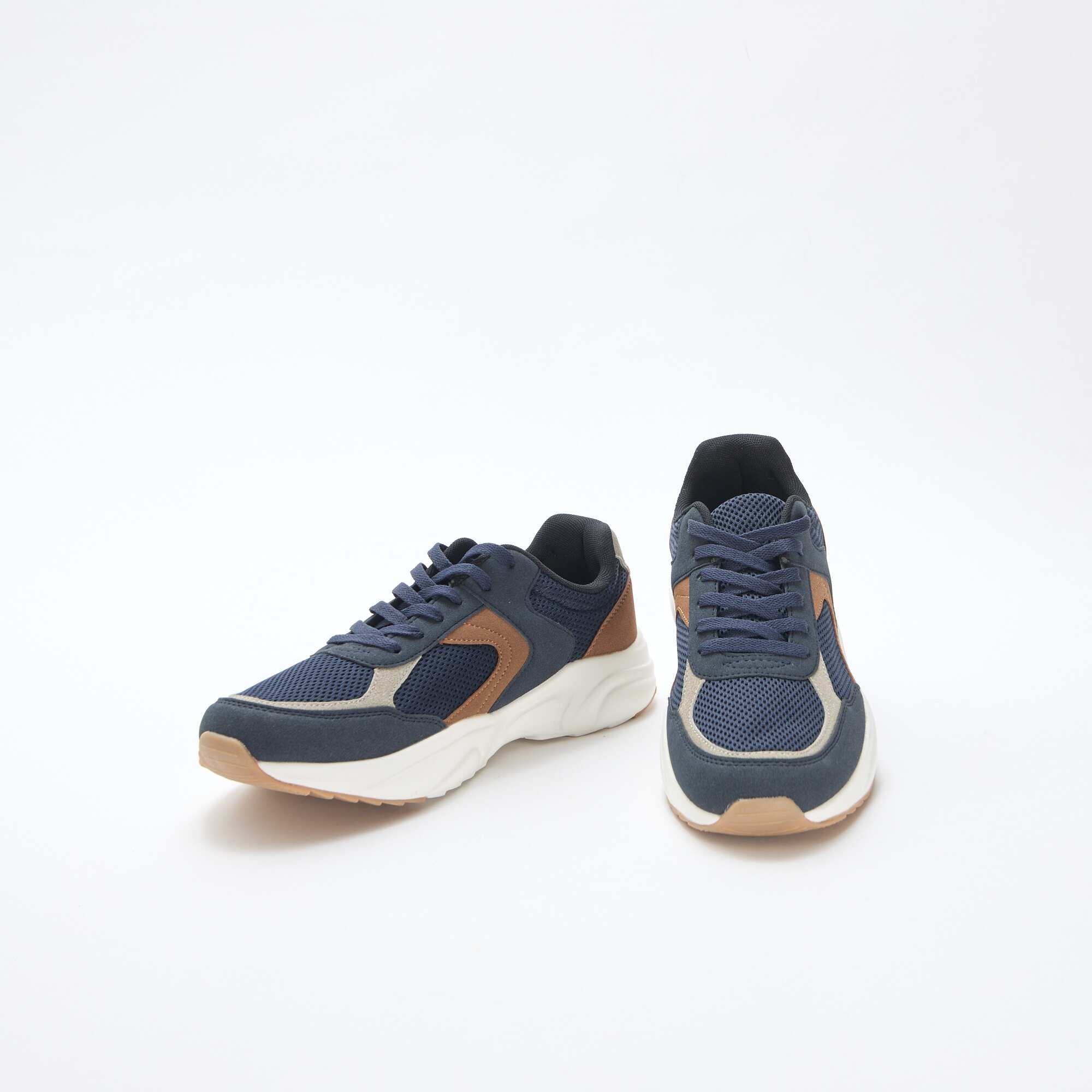 Tricolour Mesh and Suede Running Trainers BLUE - Image 5