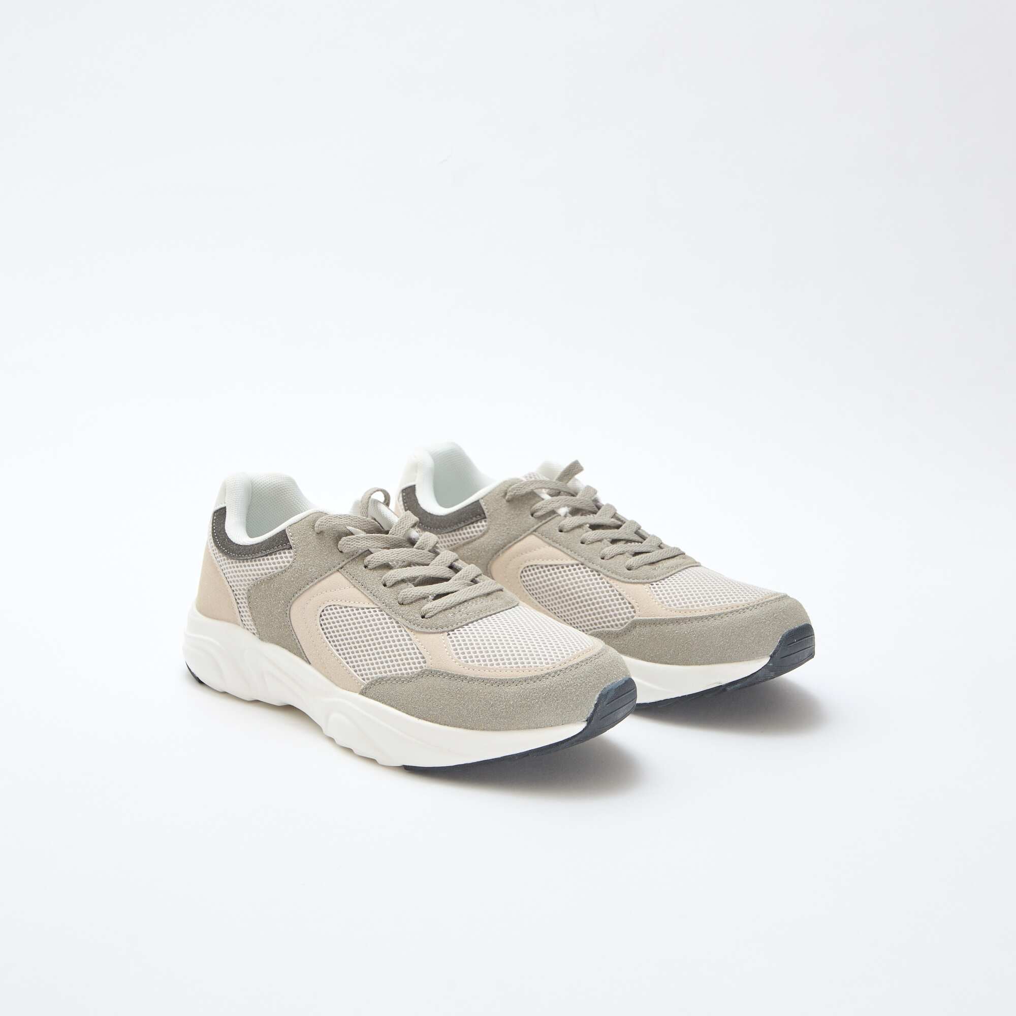 Tricolour Mesh and Suede Running Trainers GREY - Image 3