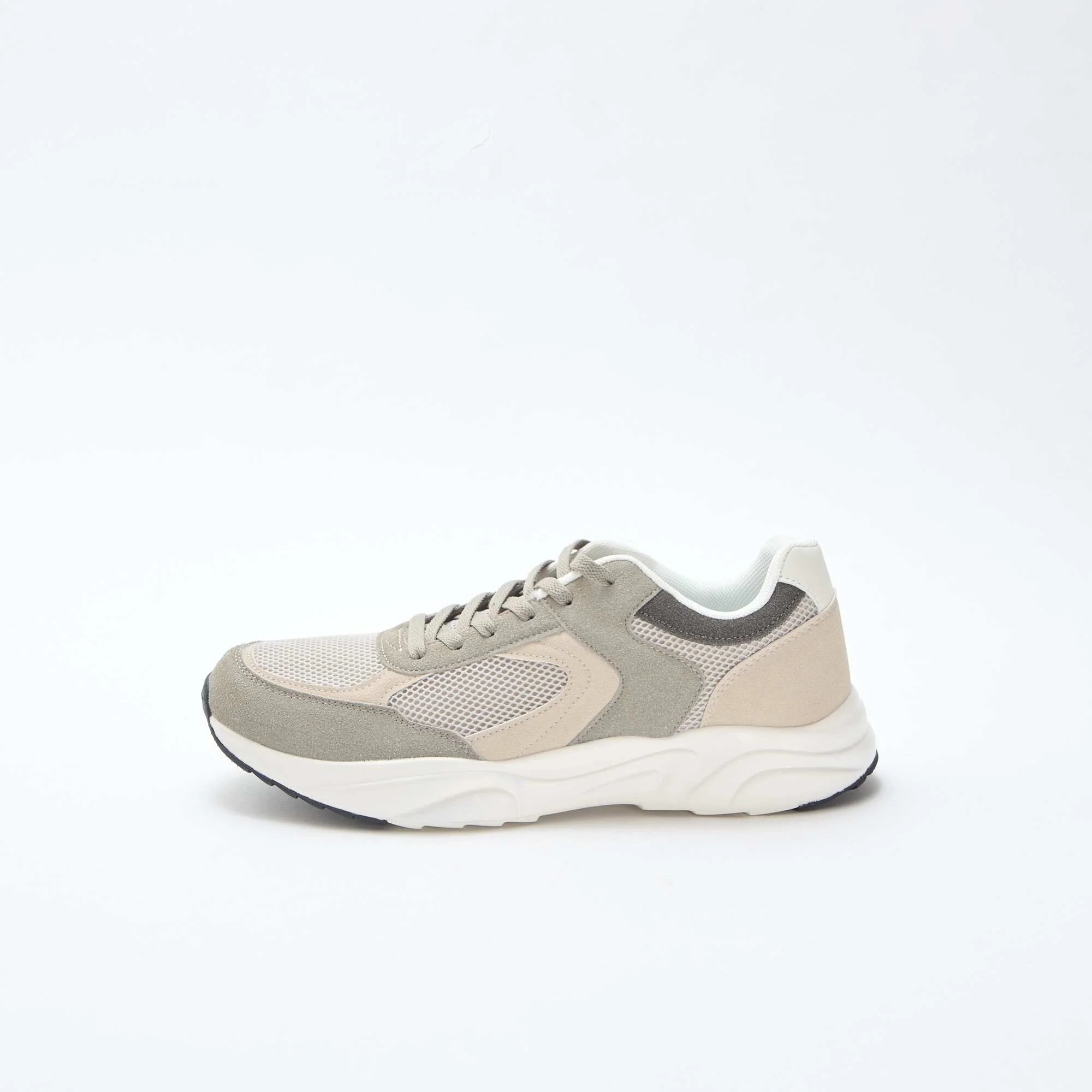 Tricolour Mesh and Suede Running Trainers GREY - Image 4