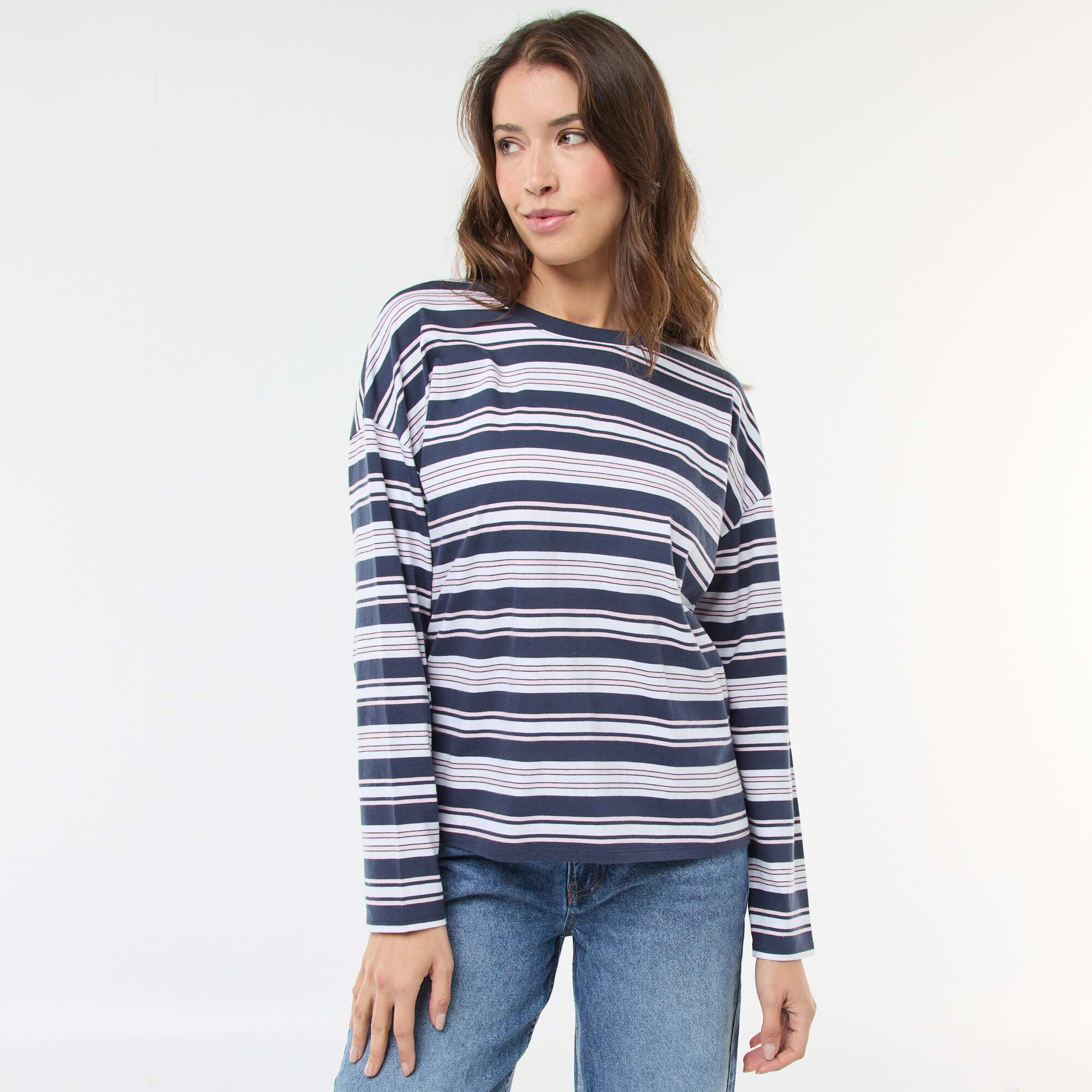 Tricolour Striped Cotton T-shirt BLUE - Image 5