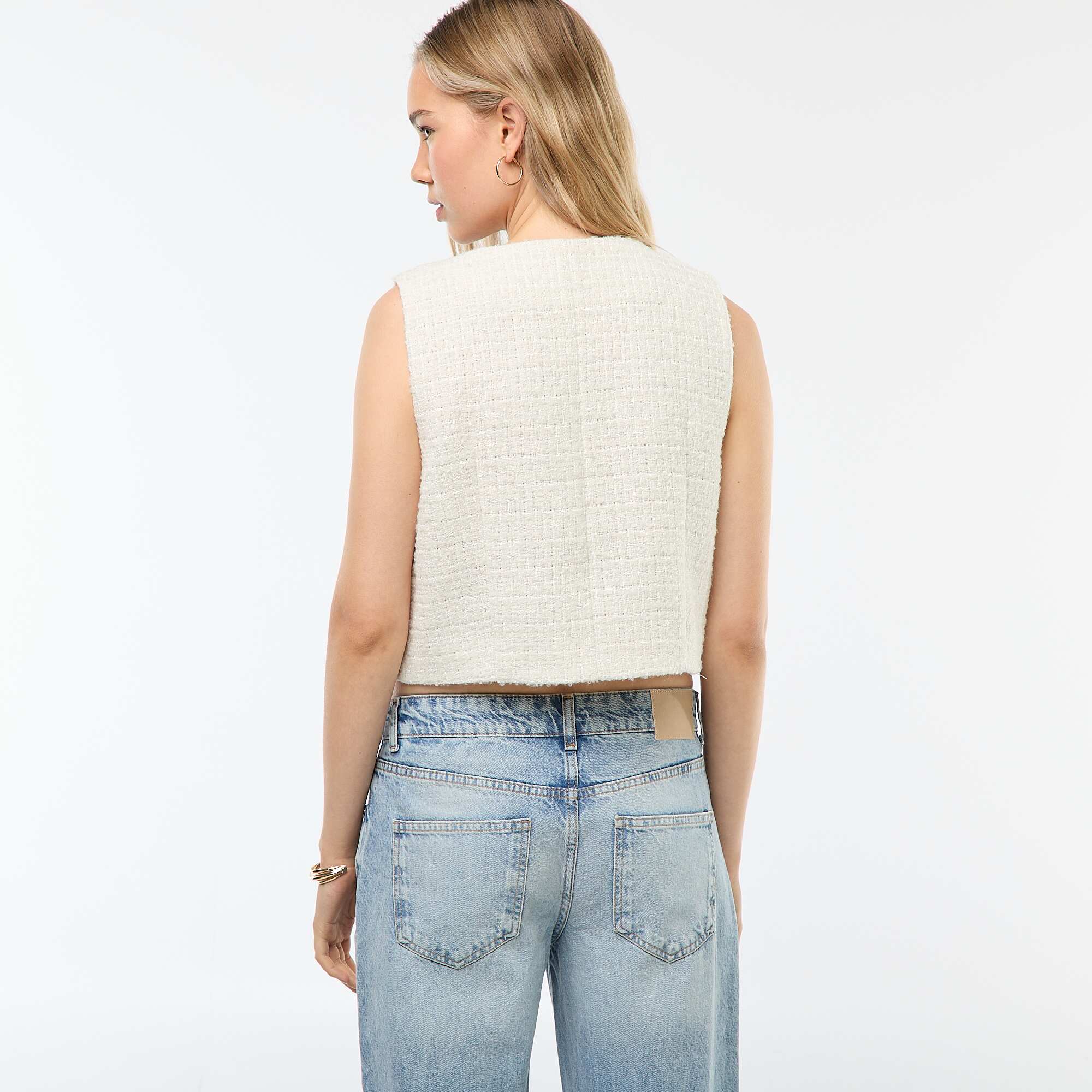 Tweed Sleeveless Vest with Decorative Buttons BEIGE - Image 3