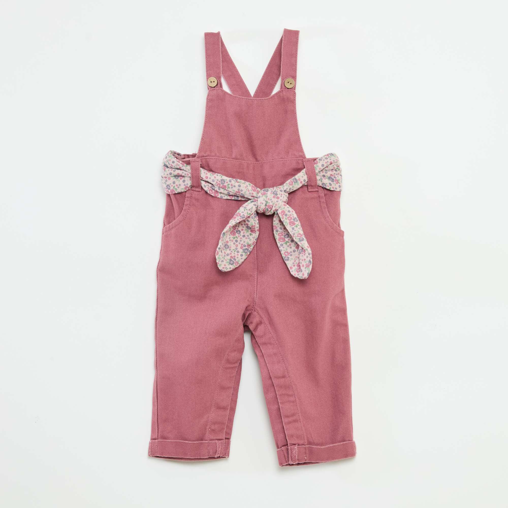 Twill Long Overalls with Cotton Gauze Belt PURPLE