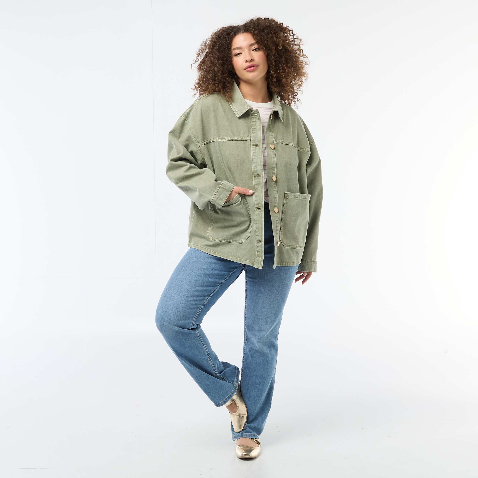 Twill Overshirt with 2 Patch Pockets KHAKI - Image 2