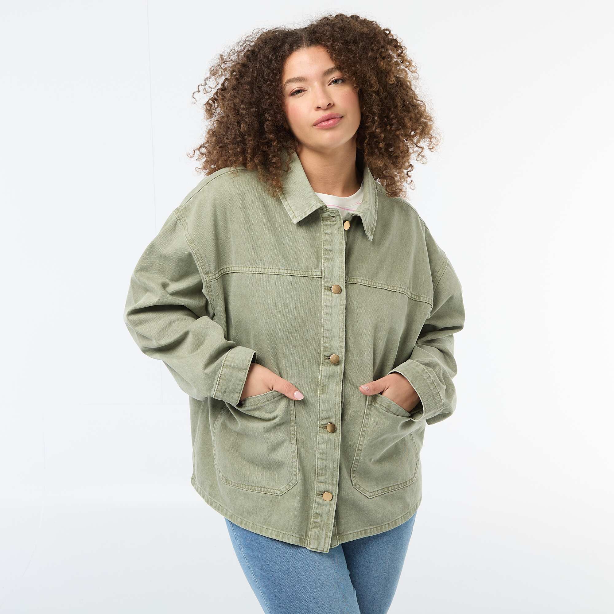 Twill Overshirt with 2 Patch Pockets KHAKI - Image 3