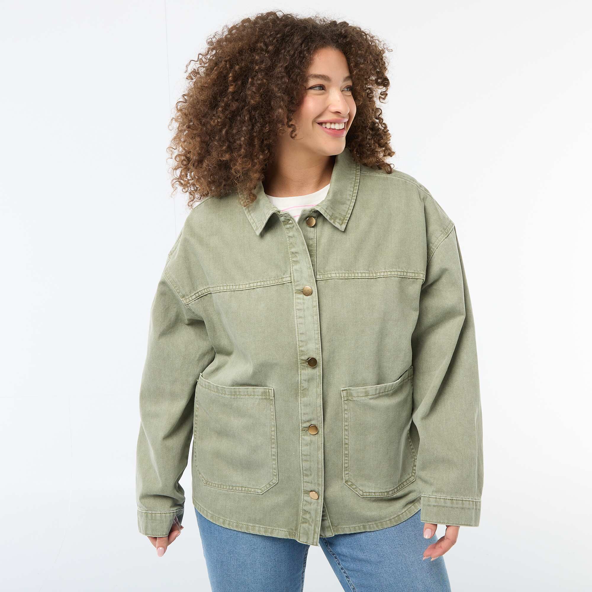 Twill Overshirt with 2 Patch Pockets KHAKI - Image 5