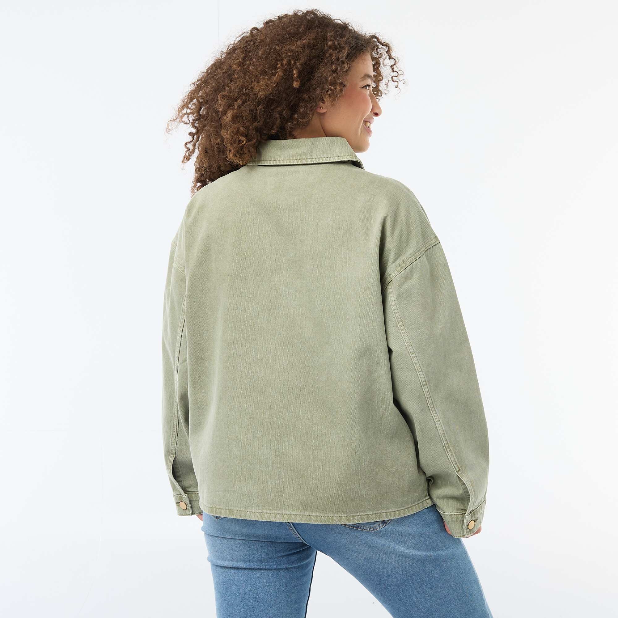 Twill Overshirt with 2 Patch Pockets KHAKI - Image 6