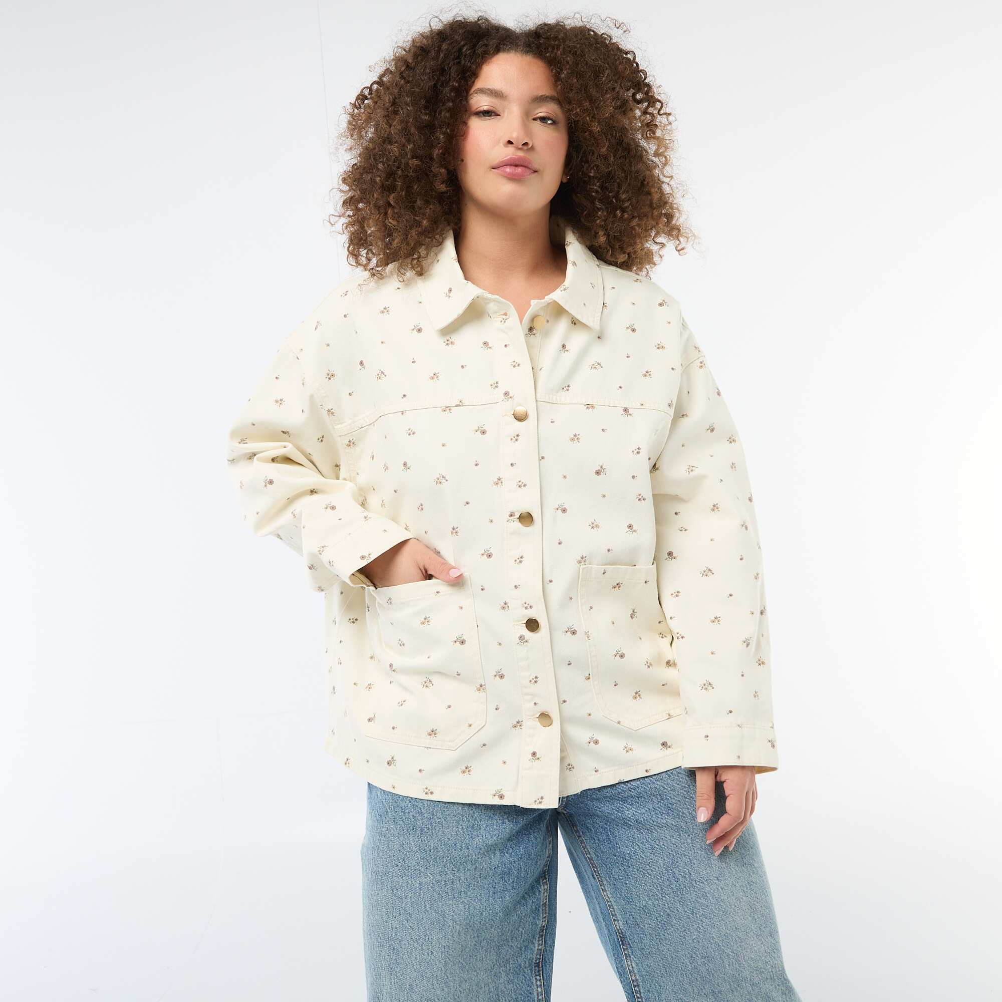 Twill Overshirt with 2 Patch Pockets WHITE - Image 3