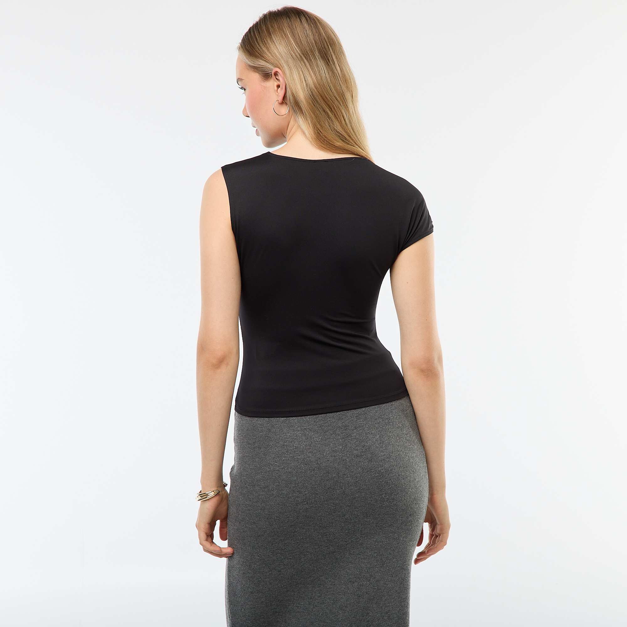 Twisted T-shirt with jewelled detail BLACK - Image 3