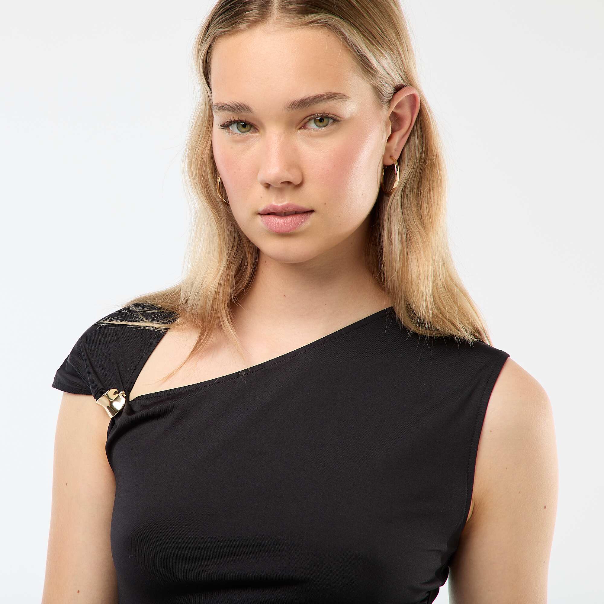 Twisted T-shirt with jewelled detail BLACK - Image 4
