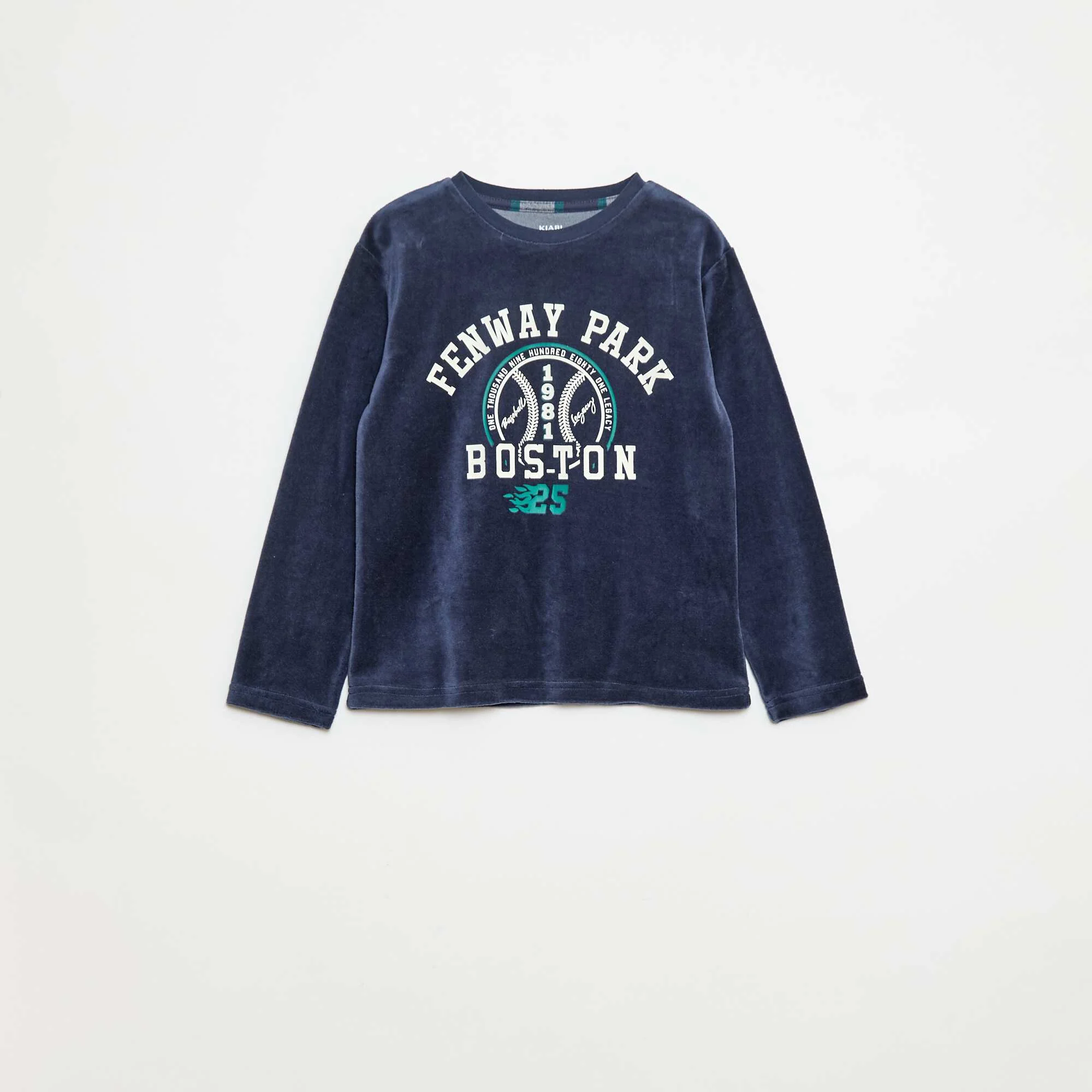 Two-Piece Bi-Material Long Pyjama Set - T-shirt + Trousers BLUE - Image 3