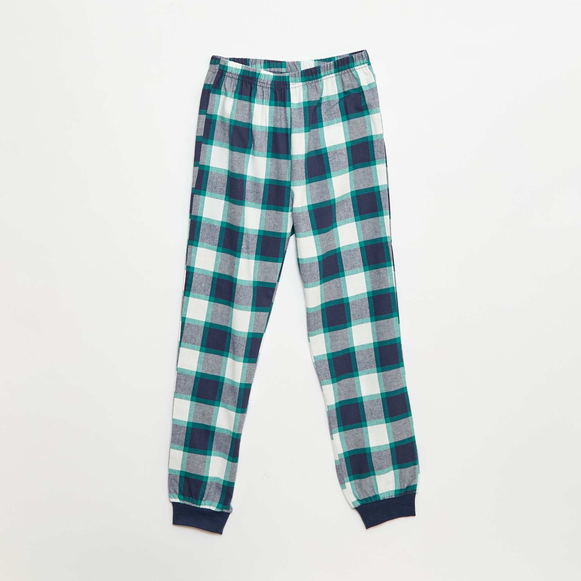 Two-Piece Bi-Material Long Pyjama Set - T-shirt + Trousers BLUE - Image 4