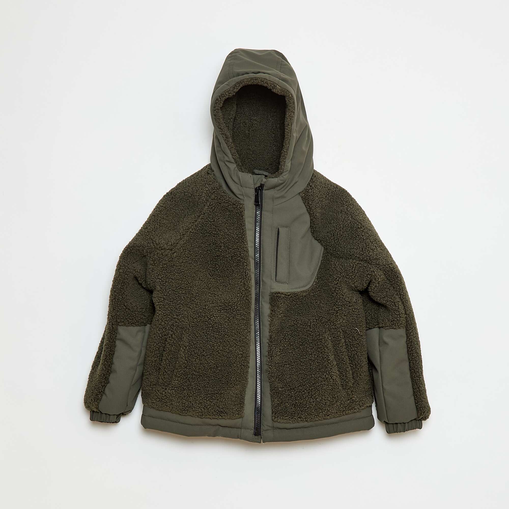 Two-Tone Hooded Fleece Effect Jacket GREEN