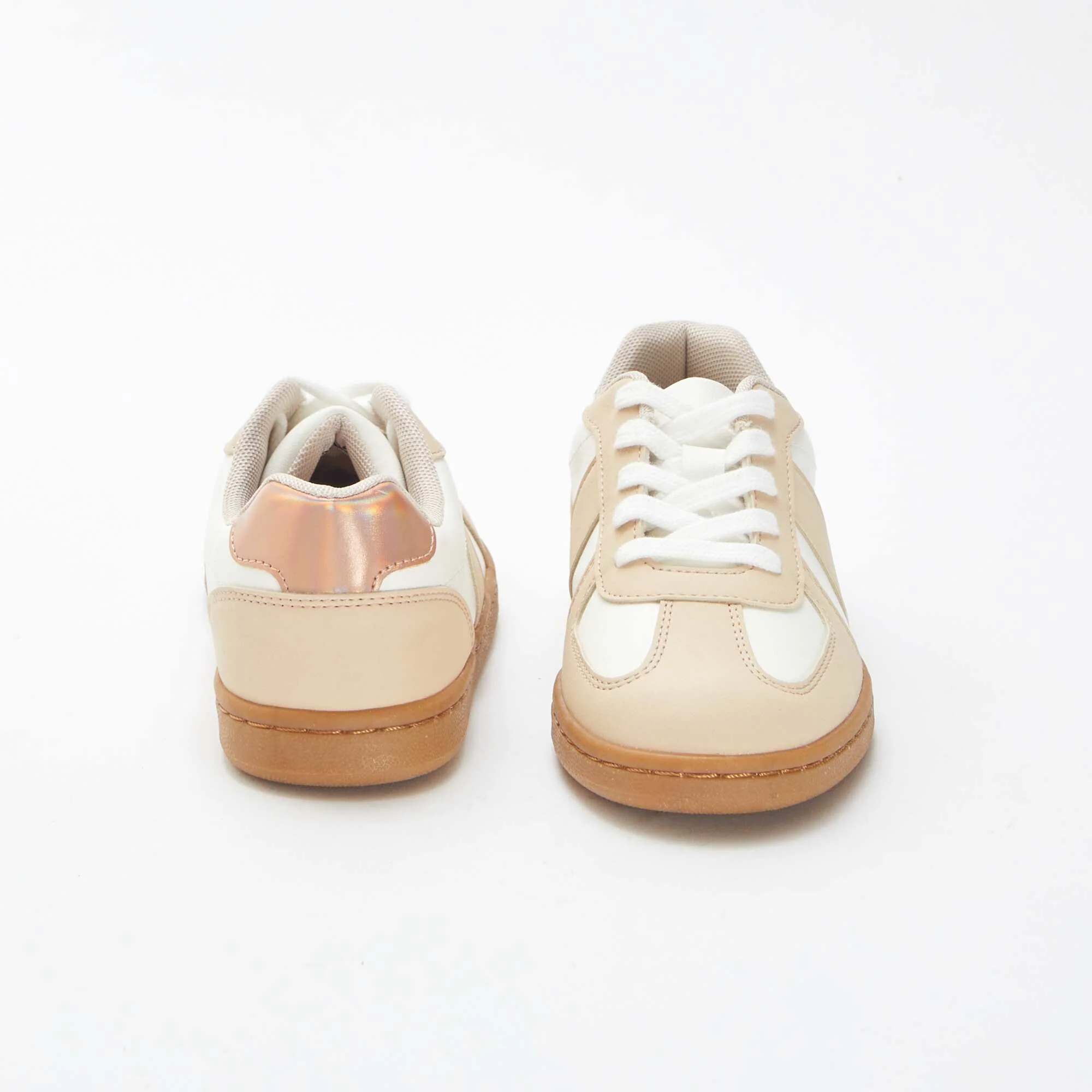 Two-tone lace-up trainers BEIGE - Image 3