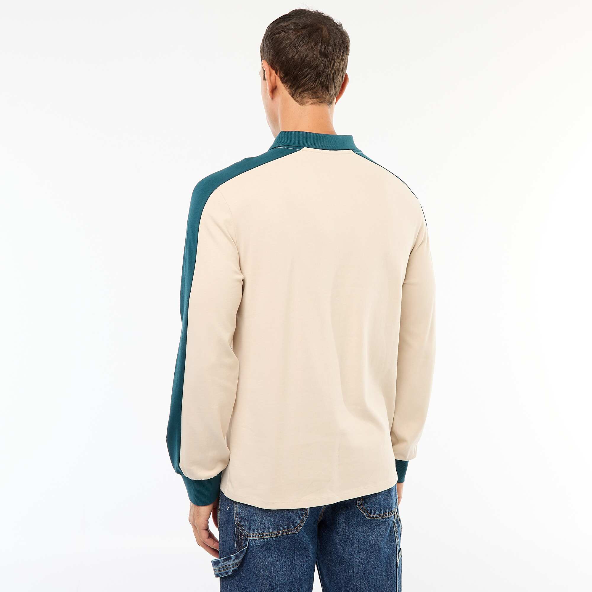 Two-Tone Long-Sleeve Polo Shirt BEIGE - Image 4