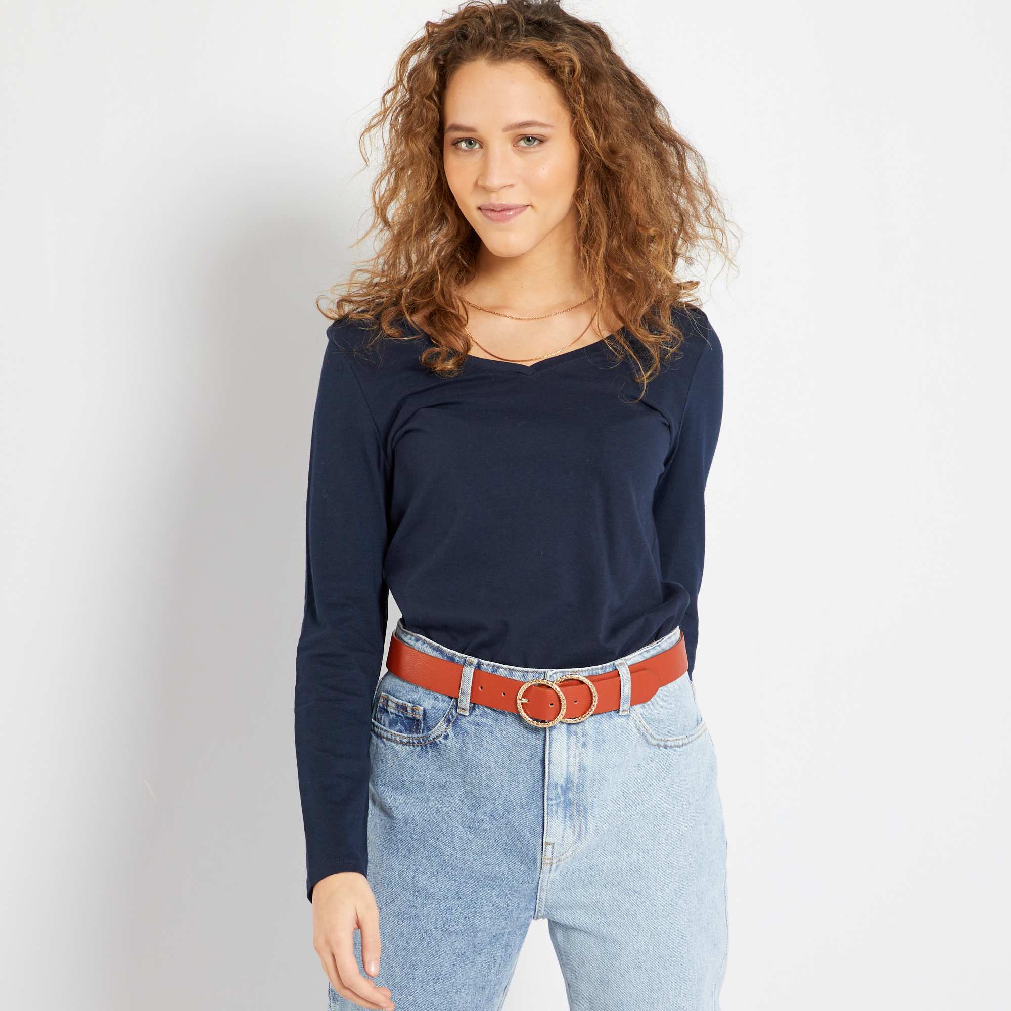 V-neck T-shirt BLUE