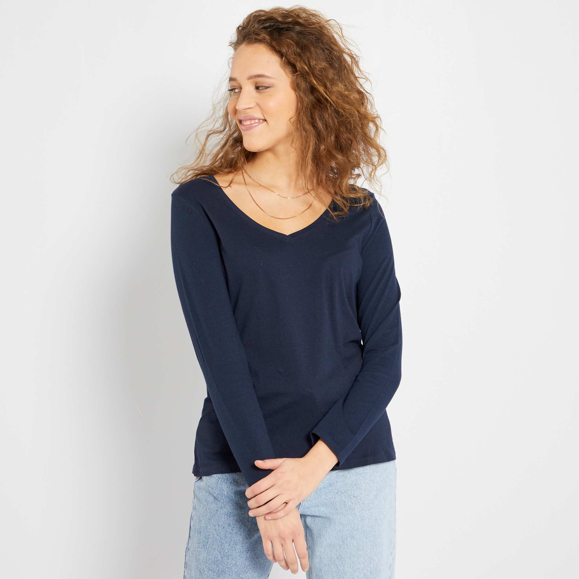 V-neck T-shirt BLUE - Image 4