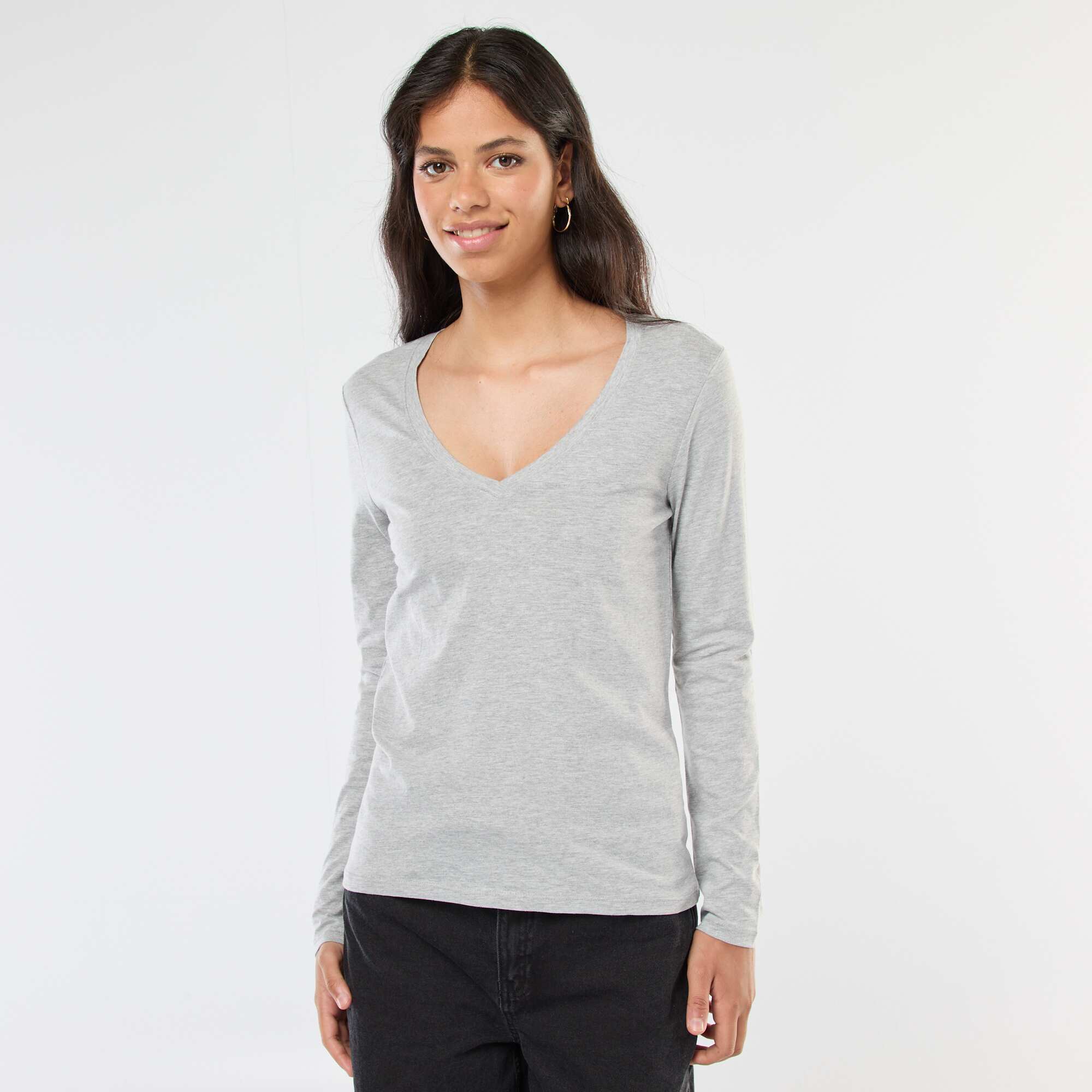 V-neck T-shirt GREY - Image 3