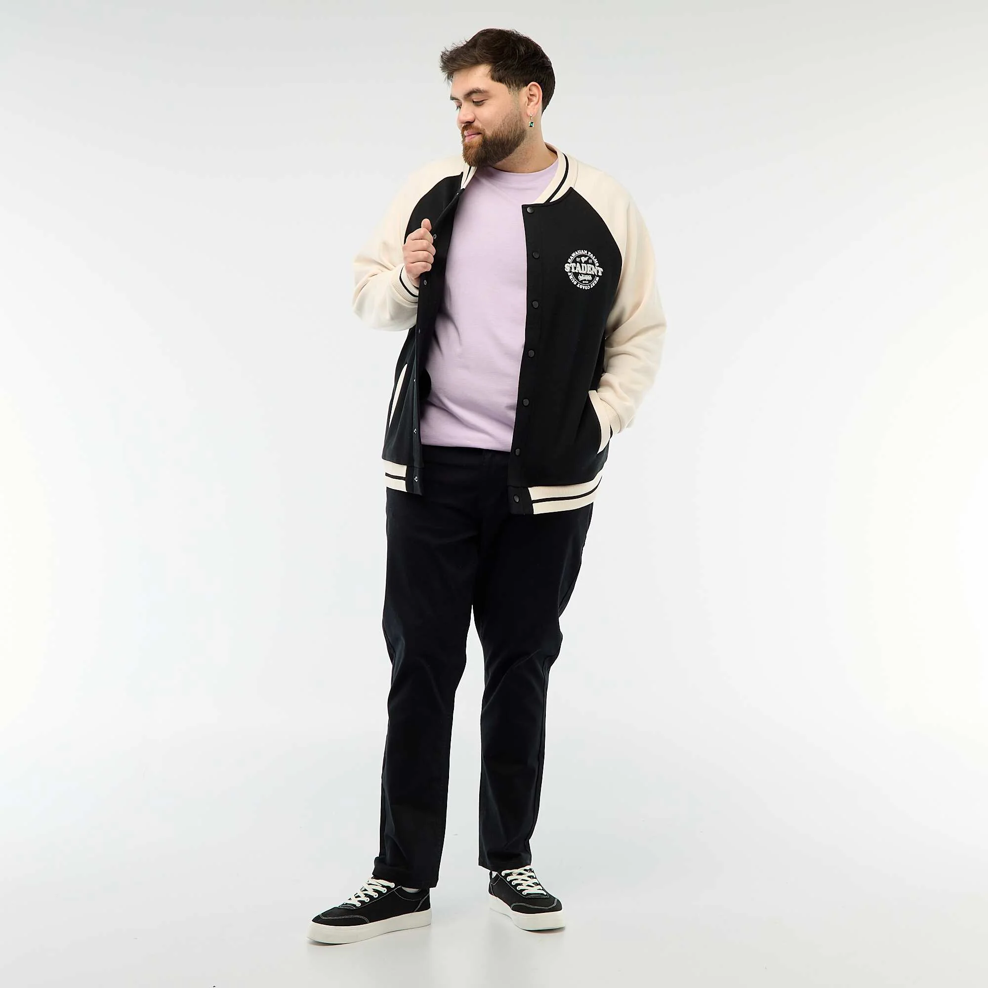 Varsity-Style Raglan Sleeve Jacket BLACK - Image 2