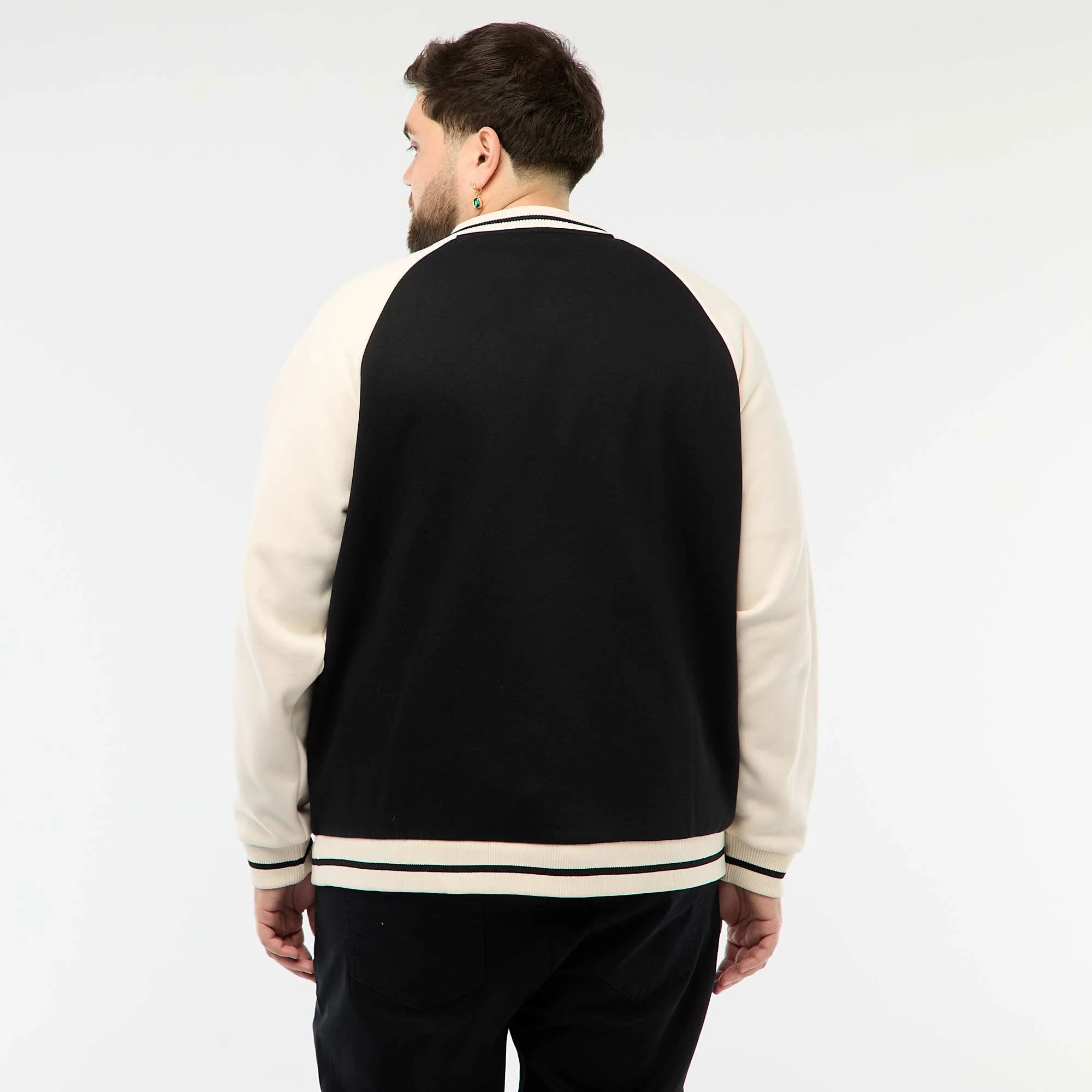 Varsity-Style Raglan Sleeve Jacket BLACK - Image 4