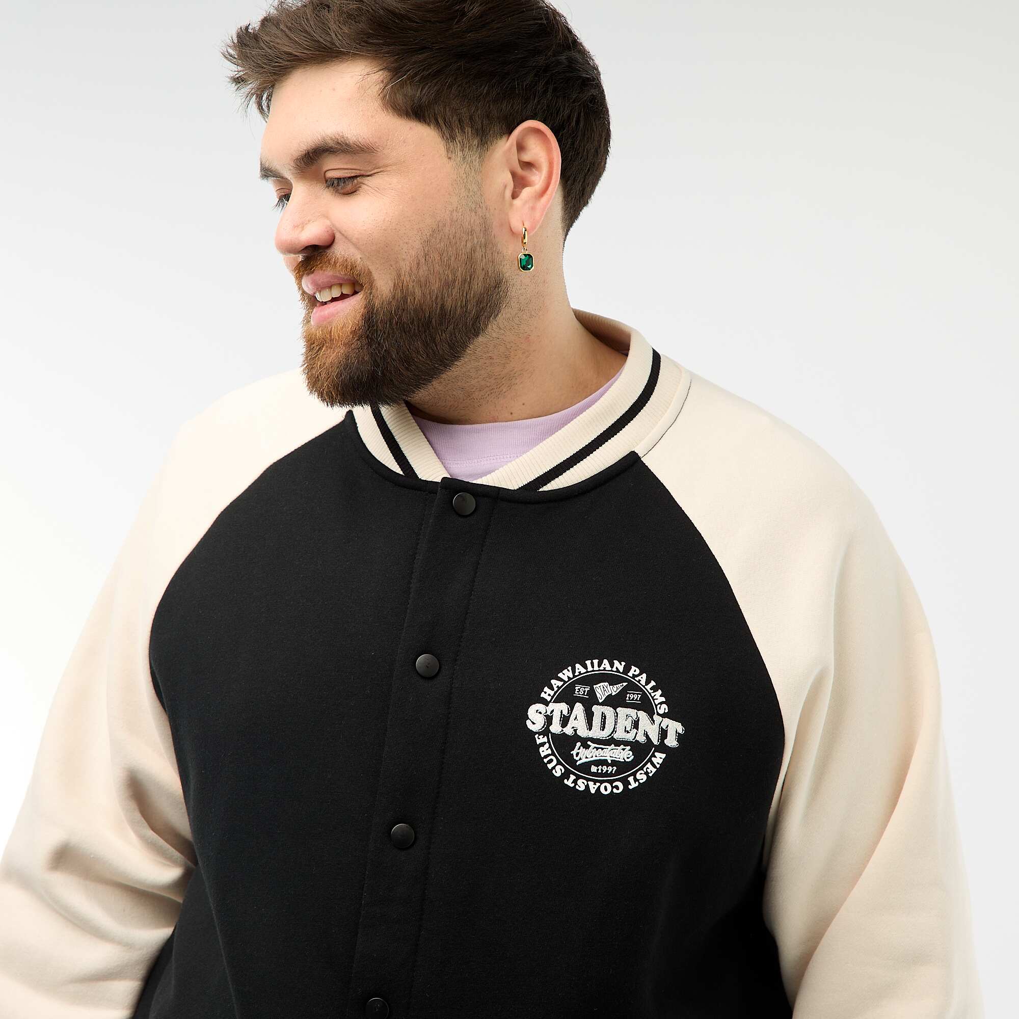 Varsity-Style Raglan Sleeve Jacket BLACK - Image 5