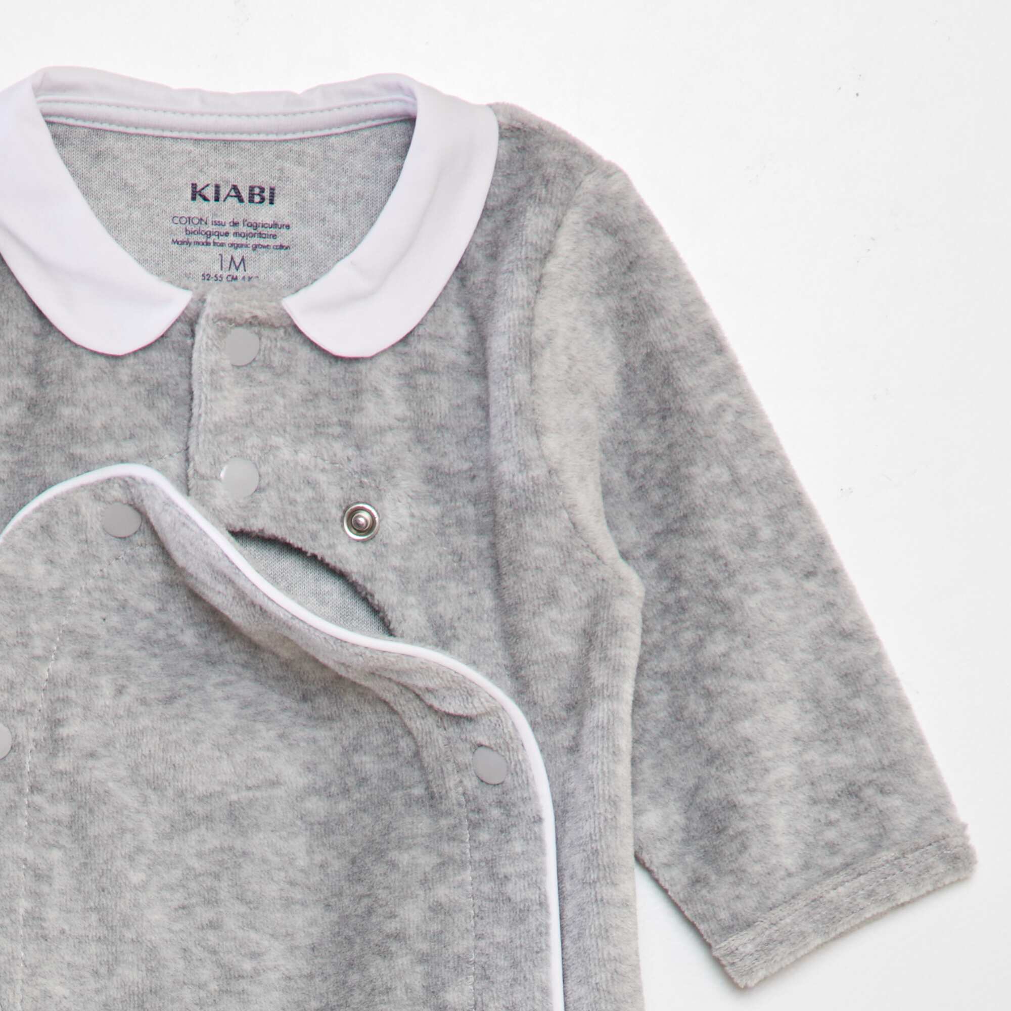 Velour sleepsuit with Peter Pan collar GREY - Image 3