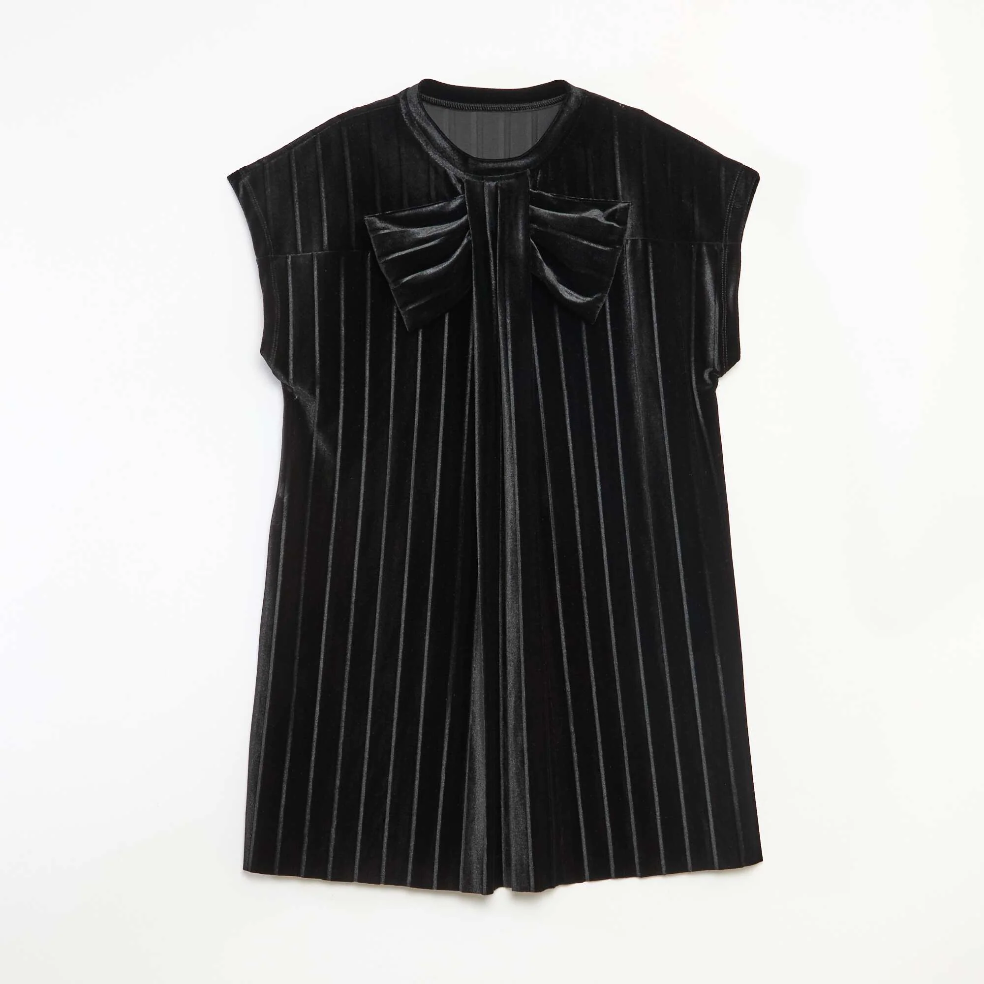 Velvet Knit Dress with Large Bow BLACK