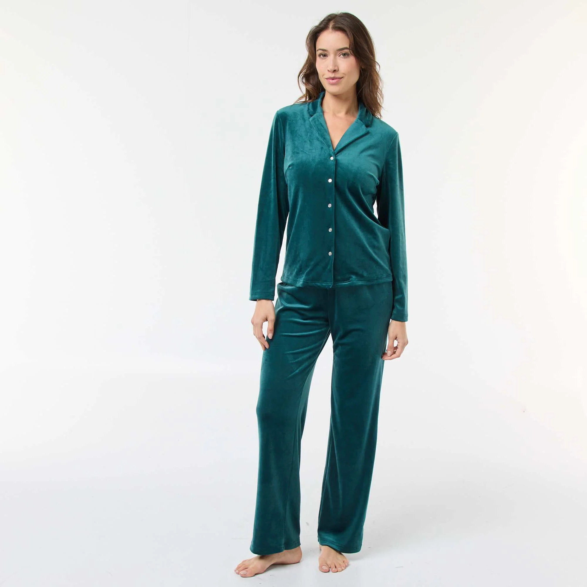 Velvet Long Pajama Set - Shirt + Pants - 2 pieces GREEN