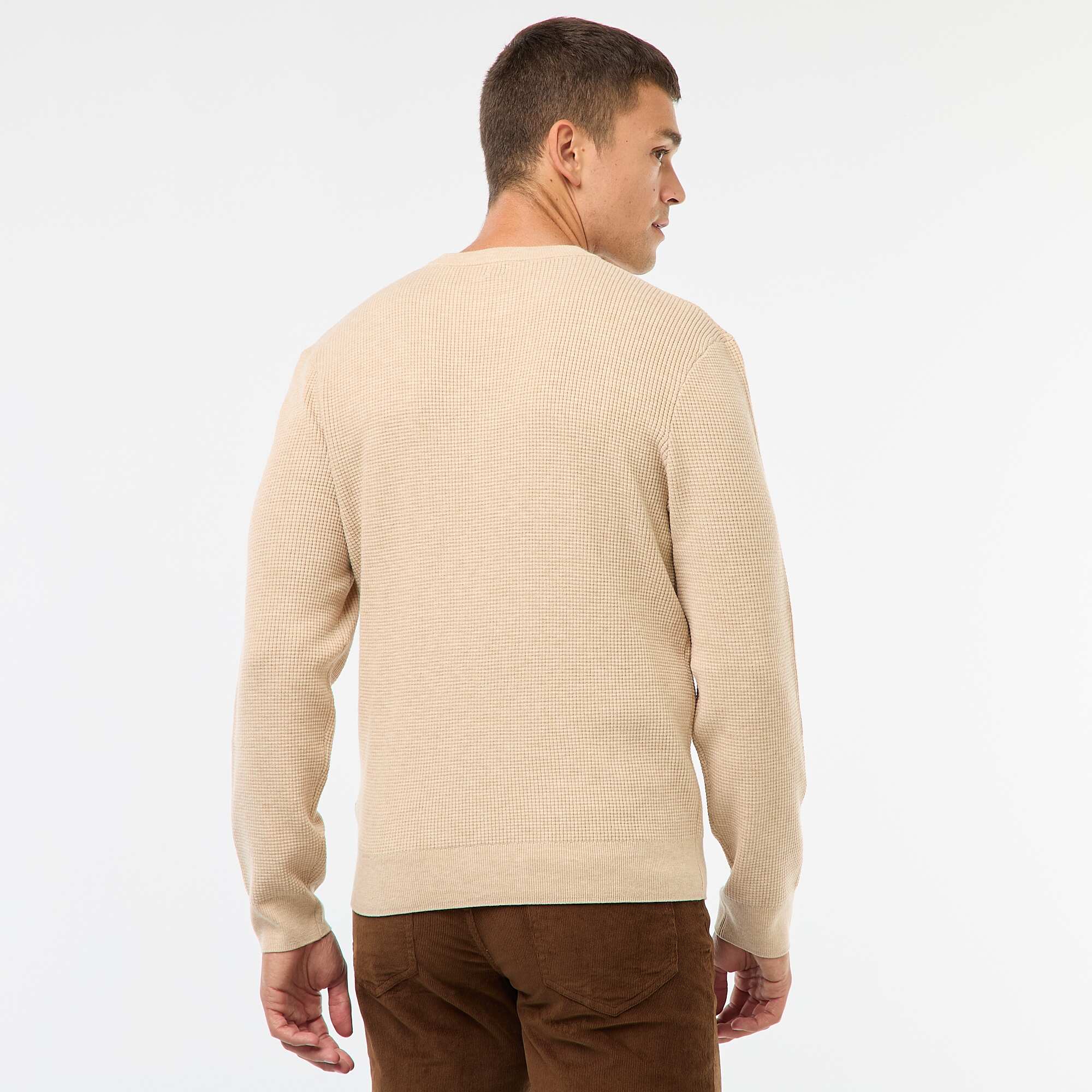 Waffle-Knit Crew Neck Sweater WHITE - Image 3