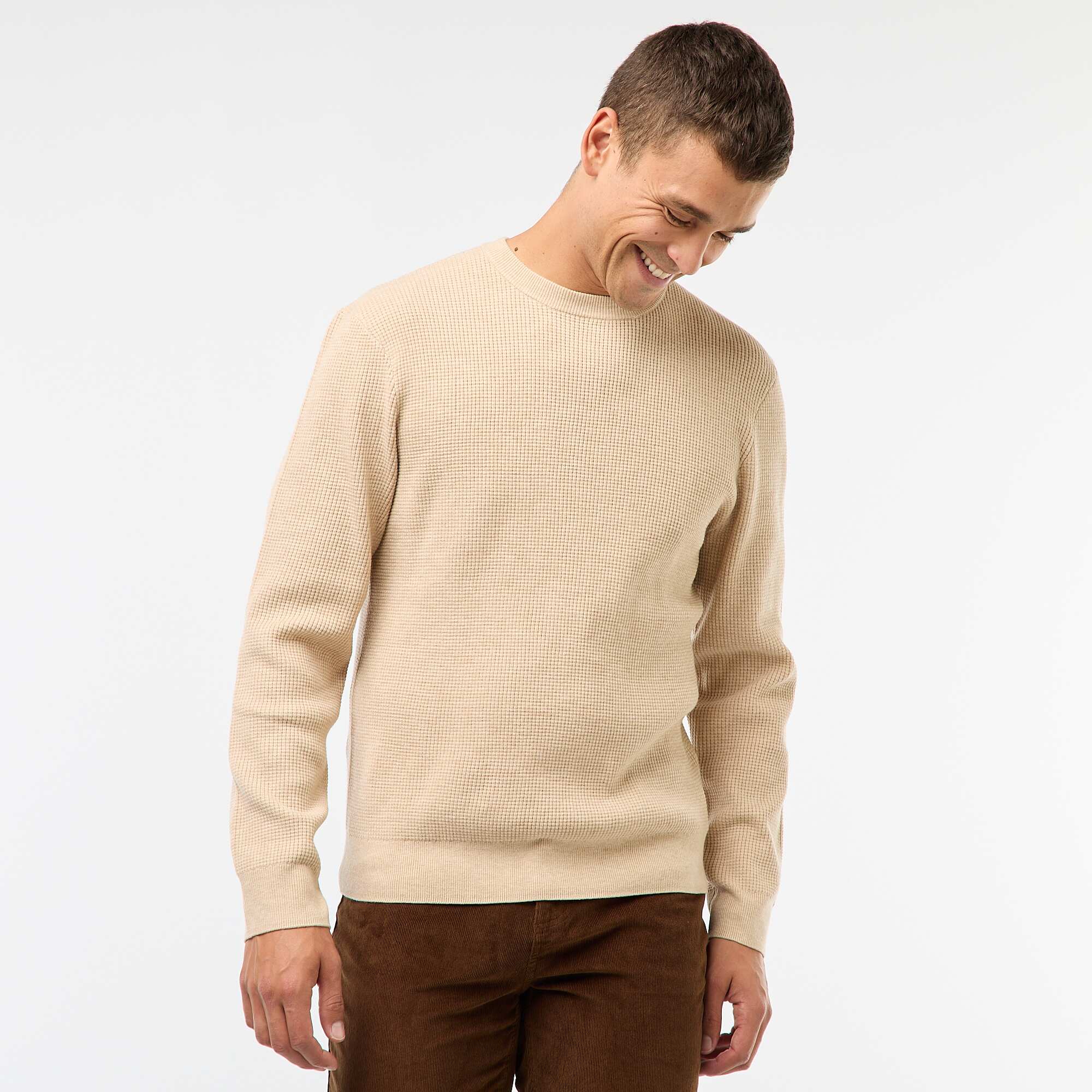 Waffle-Knit Crew Neck Sweater WHITE - Image 4