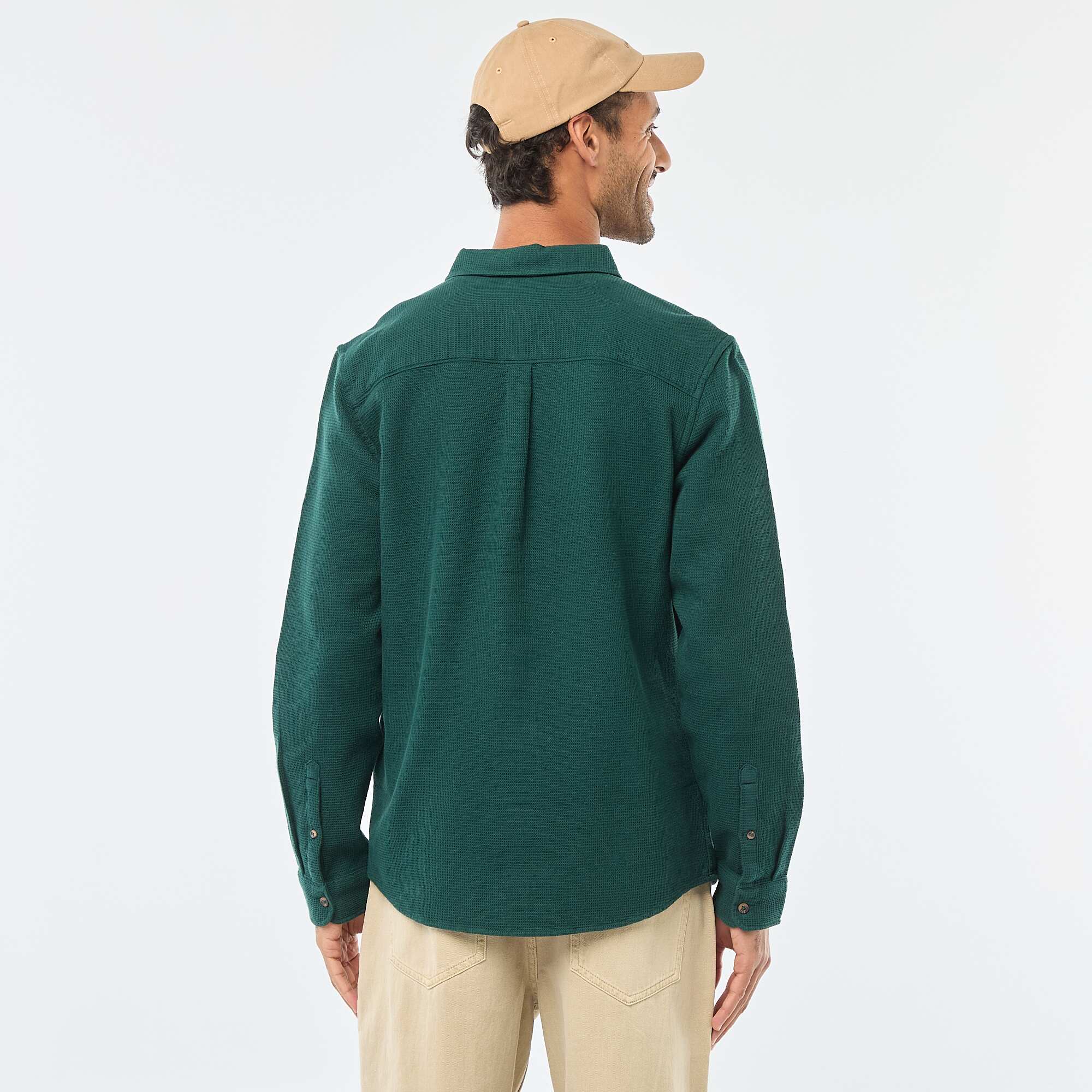 Waffle-Knit Long-Sleeve Shirt GREEN - Image 5
