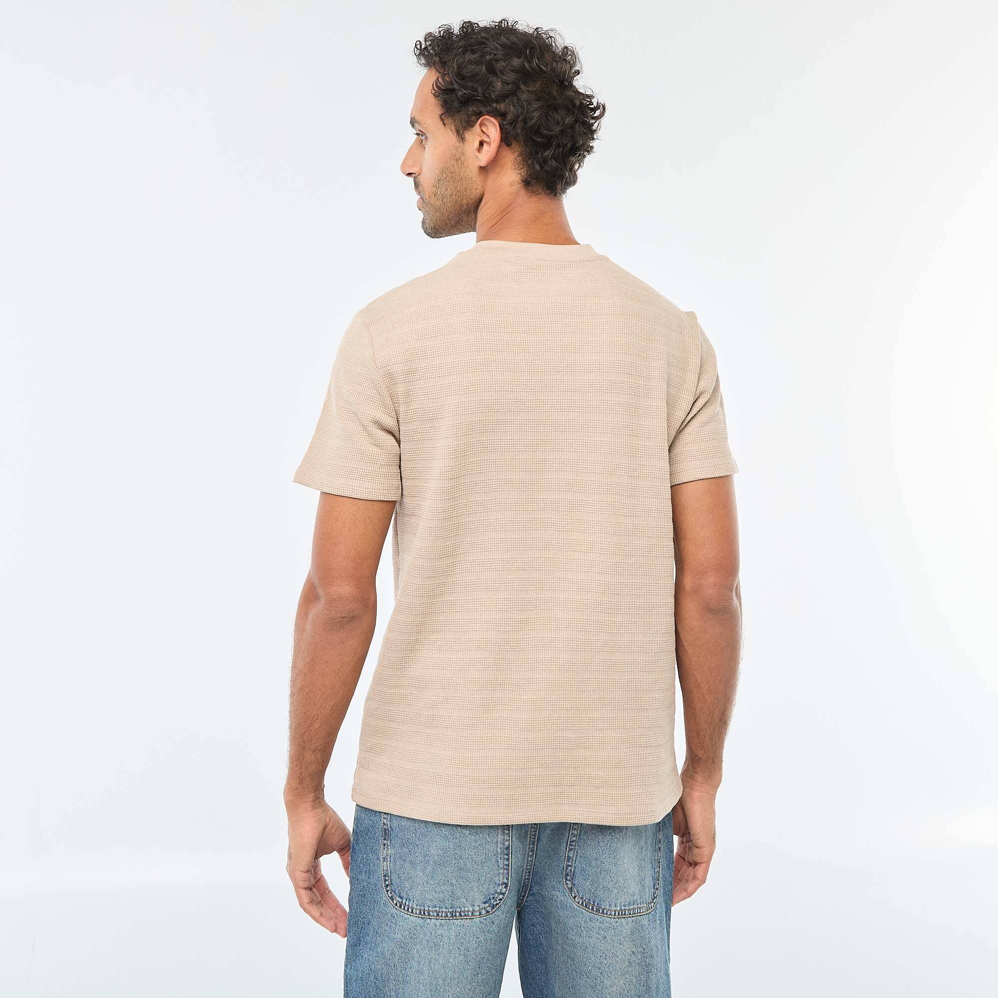Waffle Knit Short-Sleeve T-Shirt BEIGE - Image 3