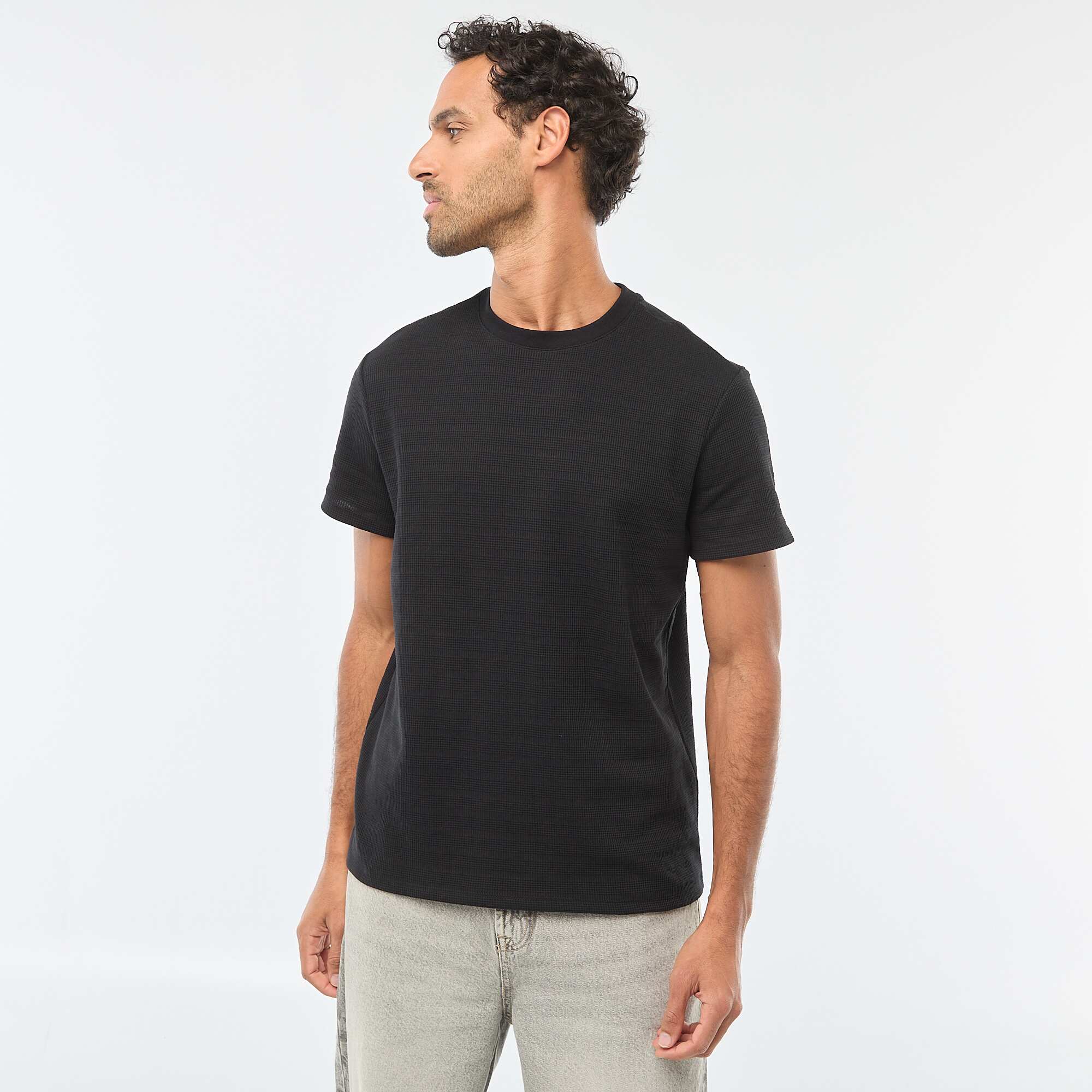 Waffle Knit Short-Sleeve T-Shirt BLACK - Image 5