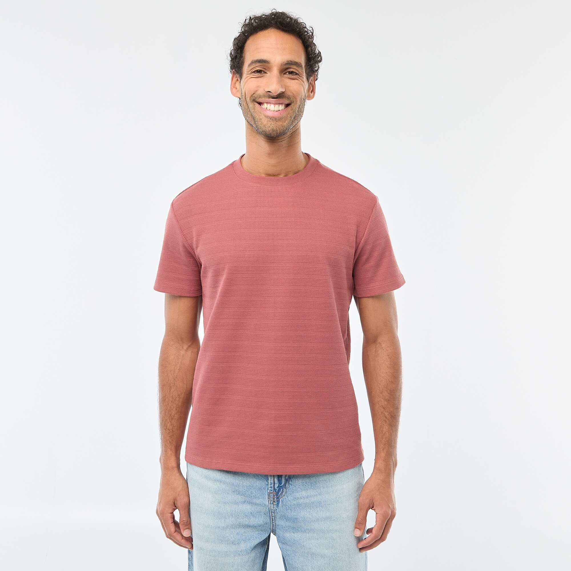 Waffle Knit Short Sleeve T-Shirt RED - Image 4