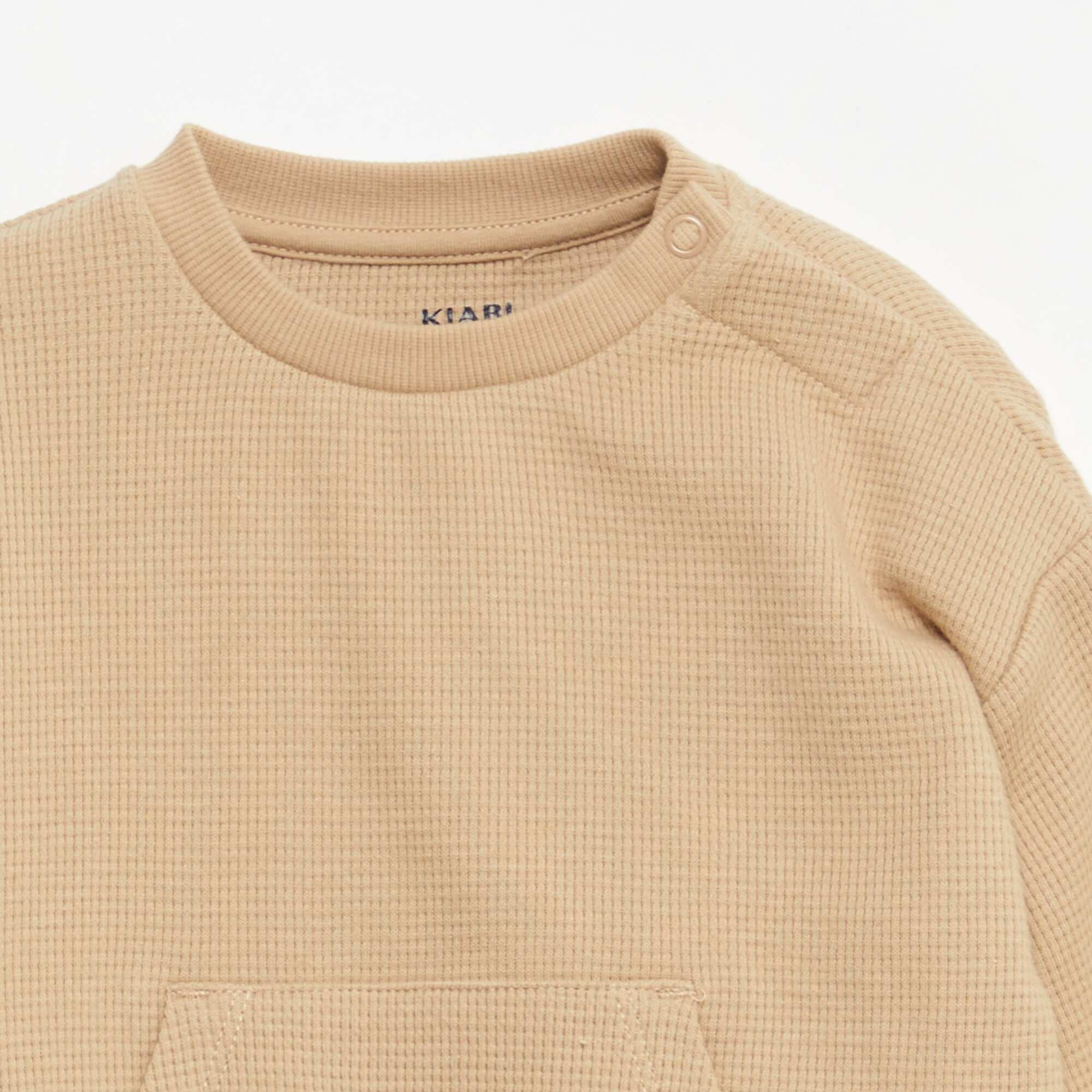Waffle-knit sweatshirt and trousers set - 2-piece set BEIGE - Image 2